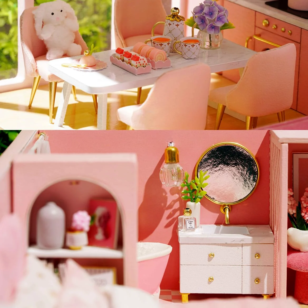 Casa delle Bambole Fai da Te in Legno e Carta Creativa per Ragazzo Ragazza | Gioco Immaginativo, Design Elegante, per Famiglia e Soggiorno, Costruzione Facile da Montare e Semplice