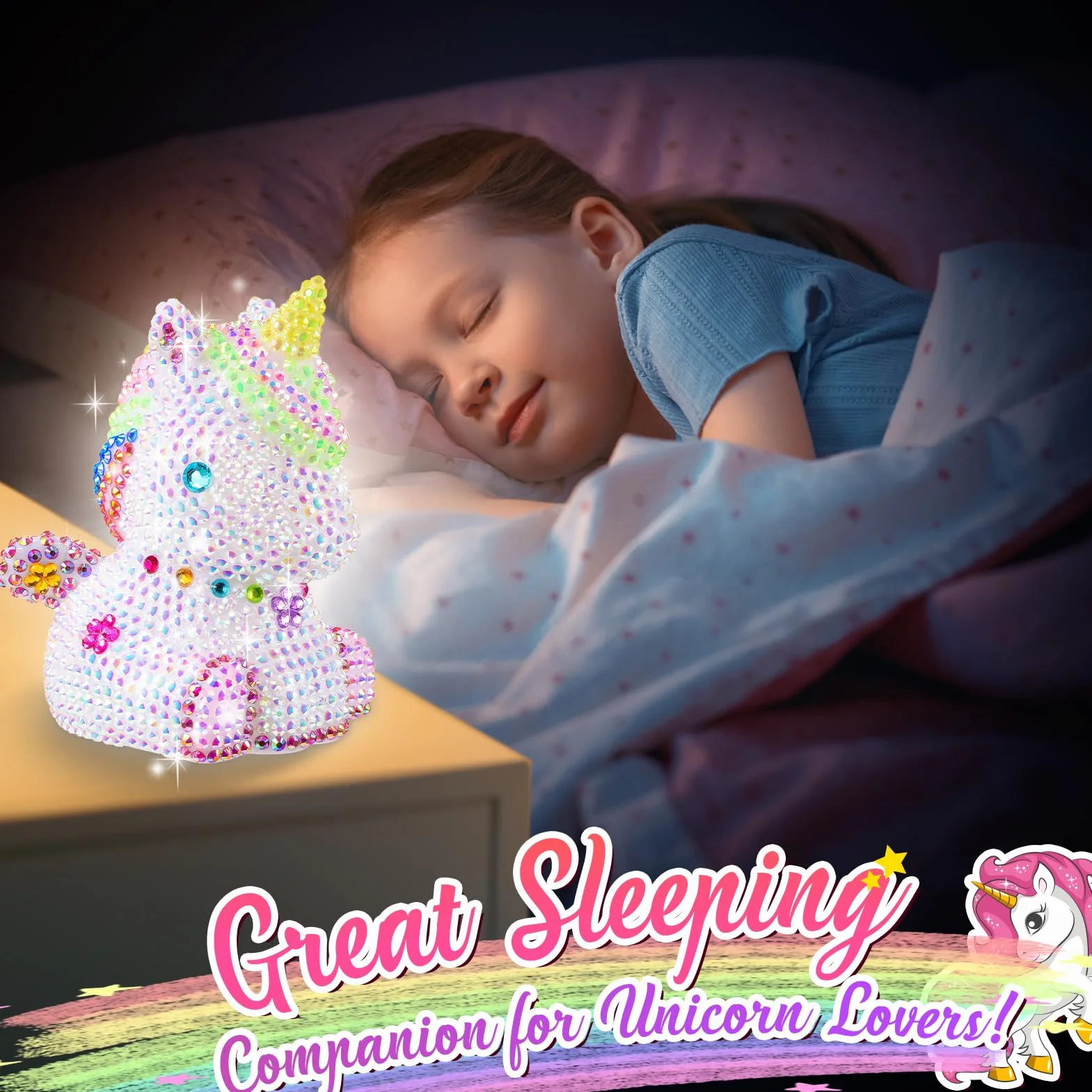 HappyGoLucky Set di luci a forma di unicorno, fai da te per ragazze, regalo per bambine dai 3 ai 10 anni, 4D Diamond Painting LED