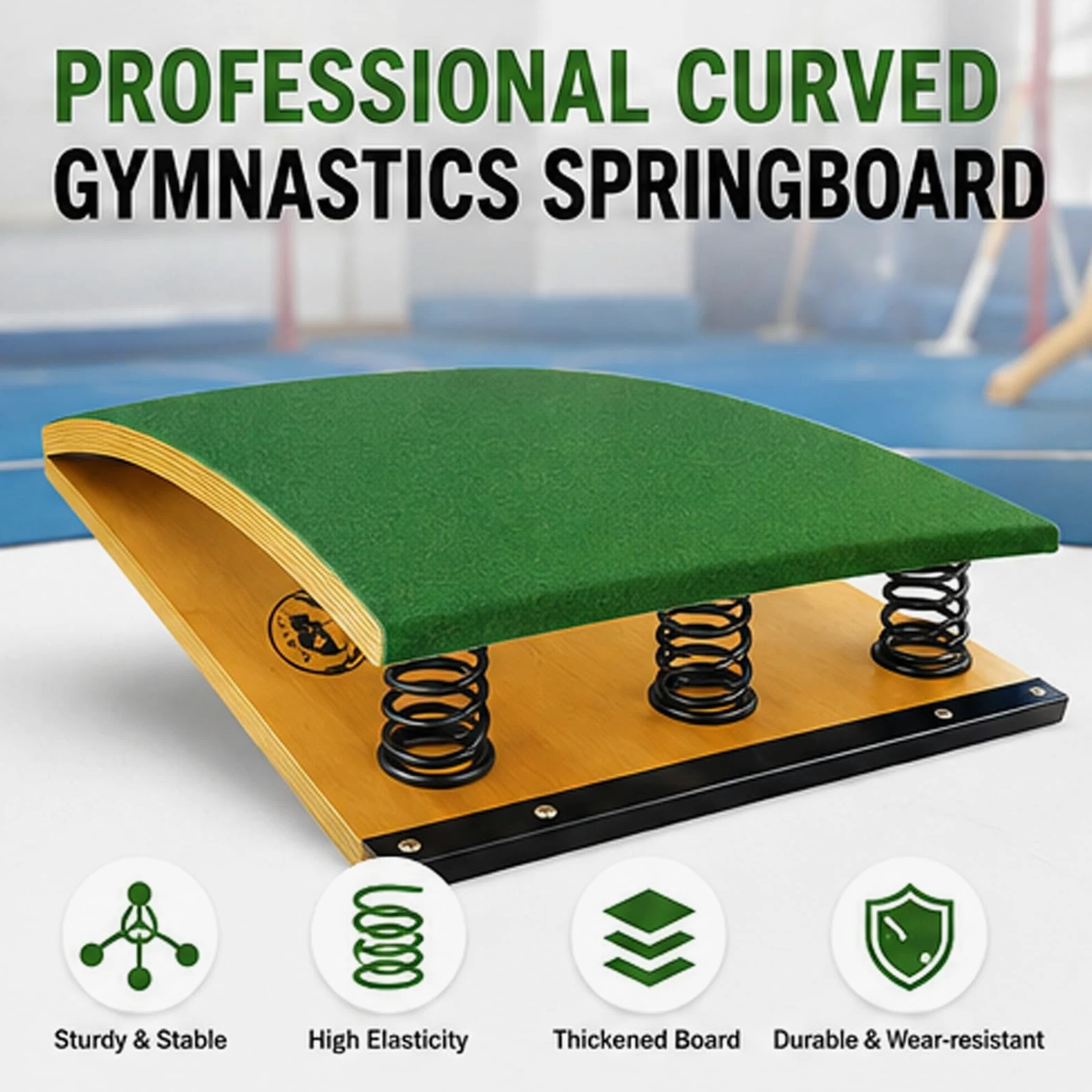 Heavy Duty Curvo Springboard, Trampolino antiscivolo in Legno Massello | Rimbalzo Potente con Design Antiscivolo, Feltro & Piedini in Gomma, Casa, Scuole & Centri Sportivi