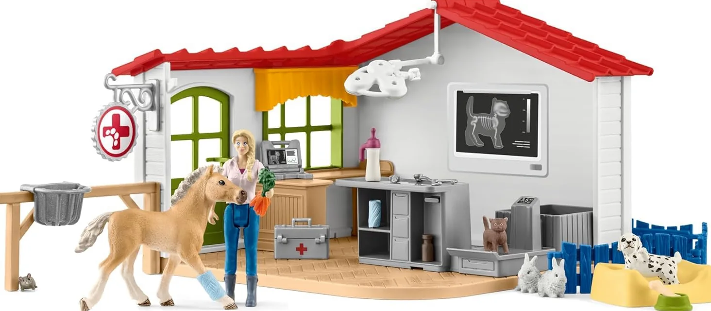 Schleich FARM WORLD | Studio veterinario con animali domestici 42502 | Set da gioco dai 3 anni | set con personaggi, numerose funzioni e tanti accessori | figura animali della fattoria schleich
