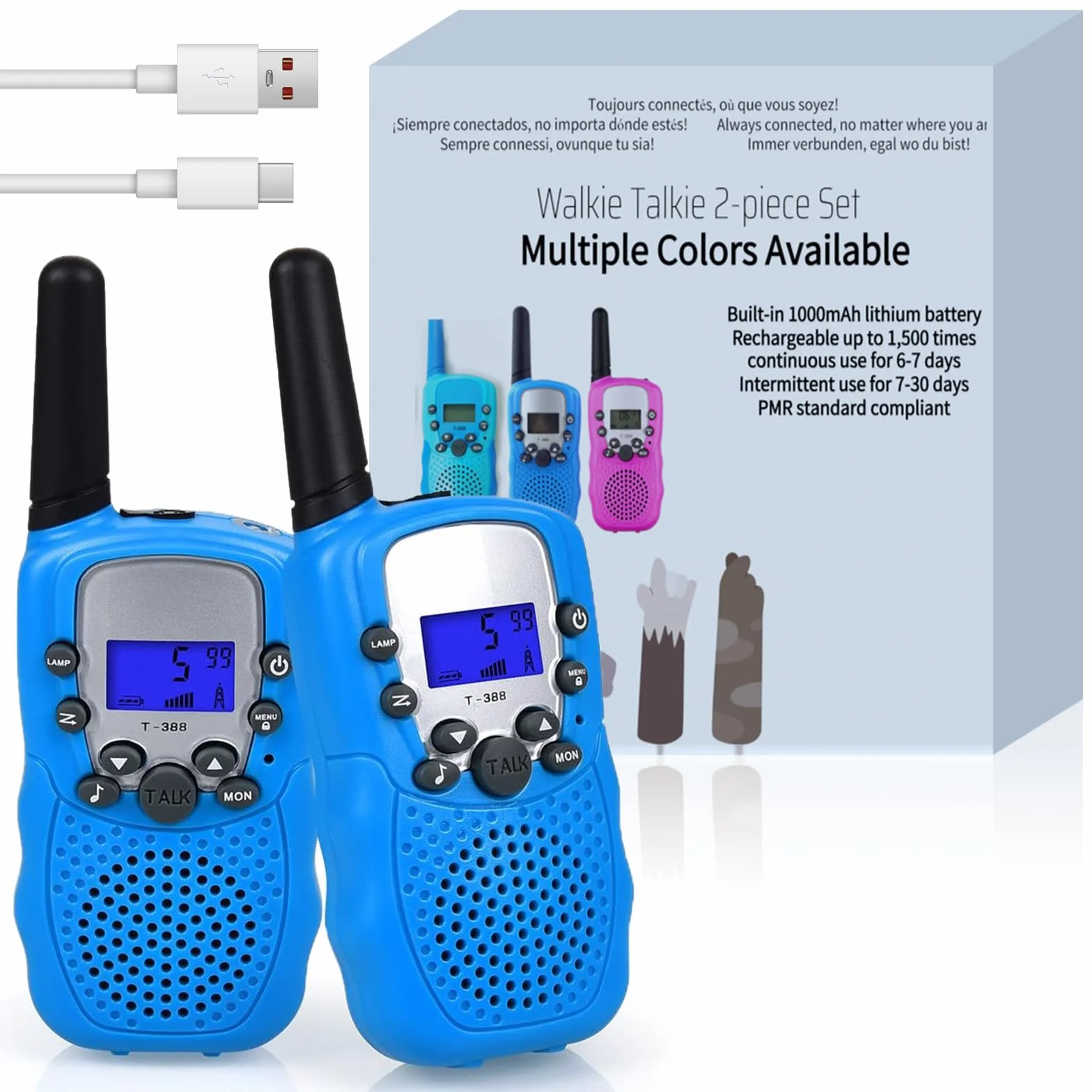 Walkie Talkie per Bambini Radio Bidirezionale 8 Canali PMR 446 con Batterie Ricaricabili
