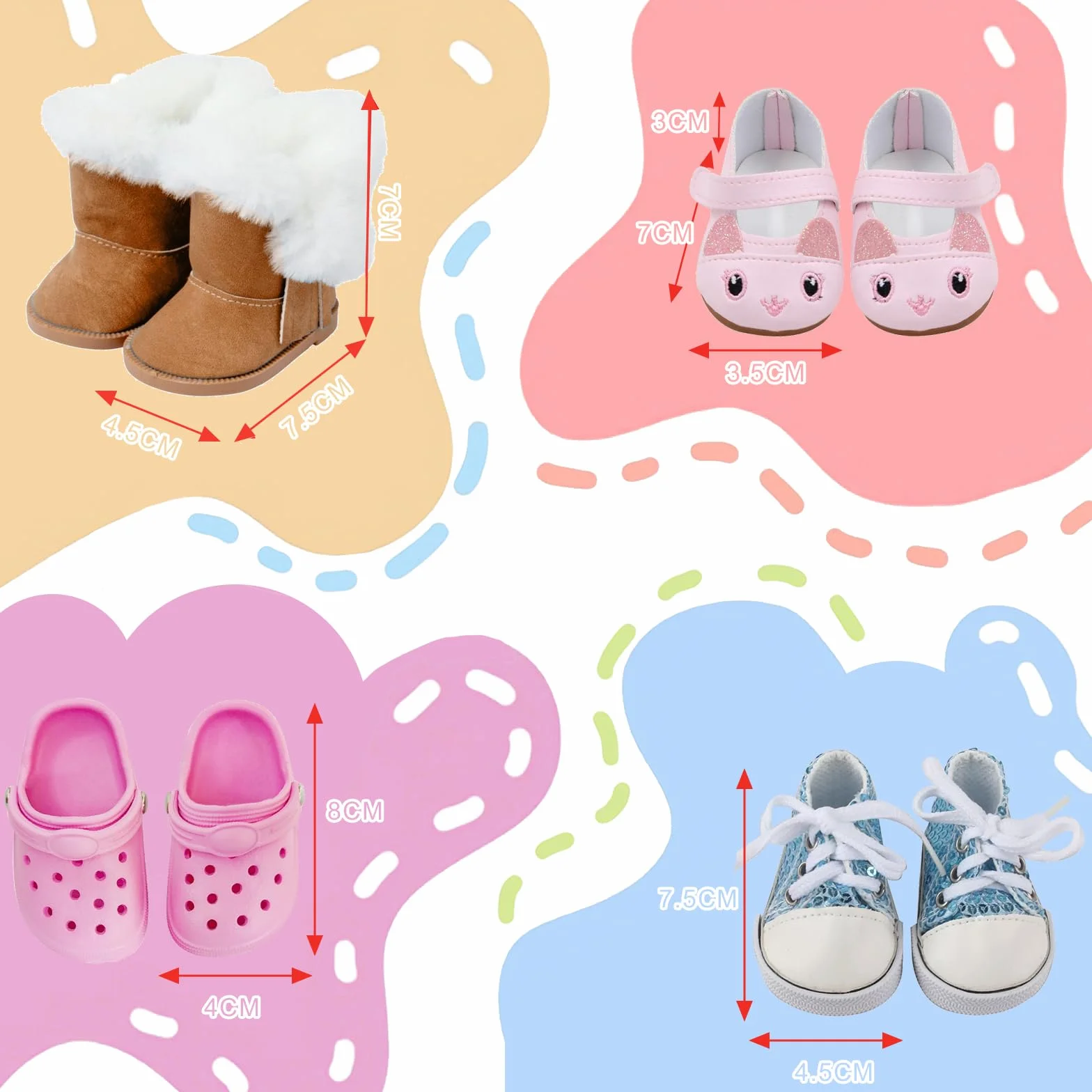 Set di accessori per bambole, scarpe e calze per bambole da 43 cm, 7 pezzi, rosa e marrone
