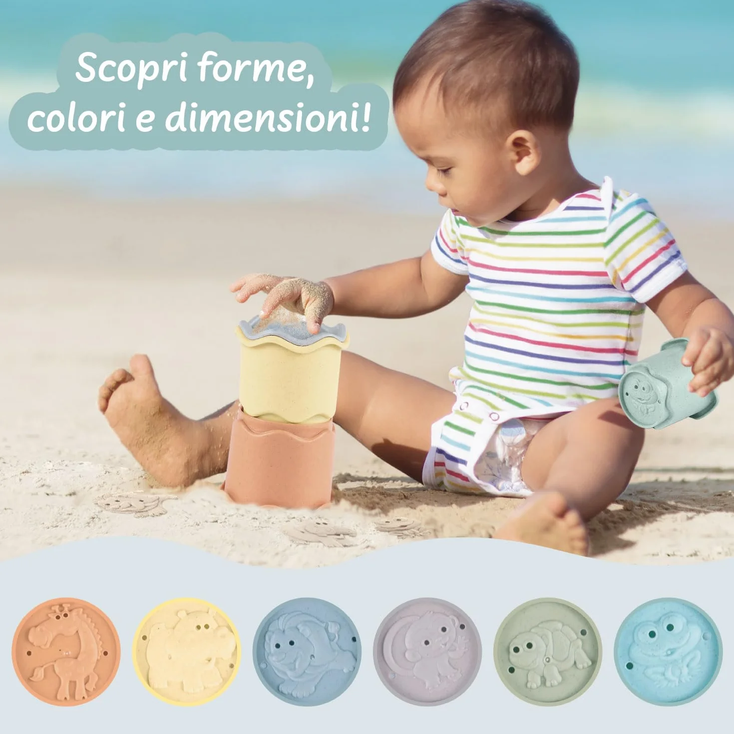 Science4you Bicchieri Impilabili Neonato 3 in 1 – Gioco Impilabile con 6 Bicchieri, Bagno Spiaggia Interno, 6 9 12 Mesi+