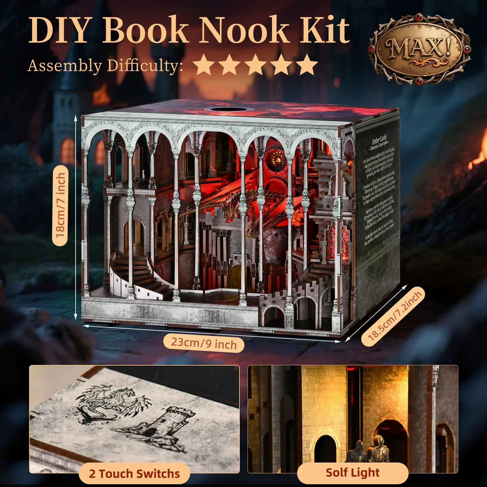 MiniCity Kit per angolo libro, kit fai da te in miniatura per adulti e ragazzi, casa delle bambole Booknook, puzzle in legno 3D per libreria, regali fai da te per familiari e amici