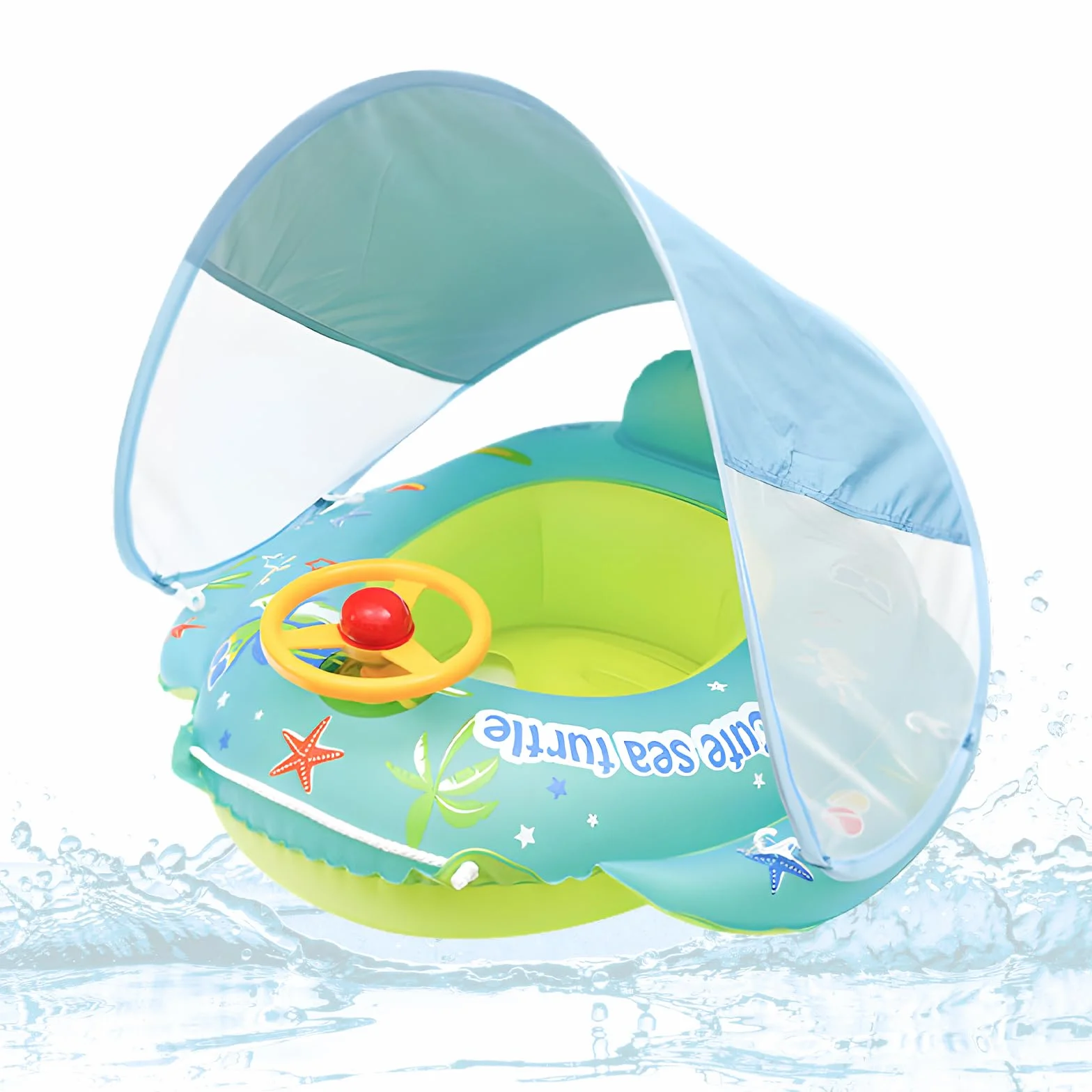 XIMEI Salvagente Neonato con Parasole, Salvagente Bambino con Volante, Ciambella Piscina, Piscina Gonfiabile Bambini, Estate Gonfiabile Mare Bambini Vacanza Spiaggia