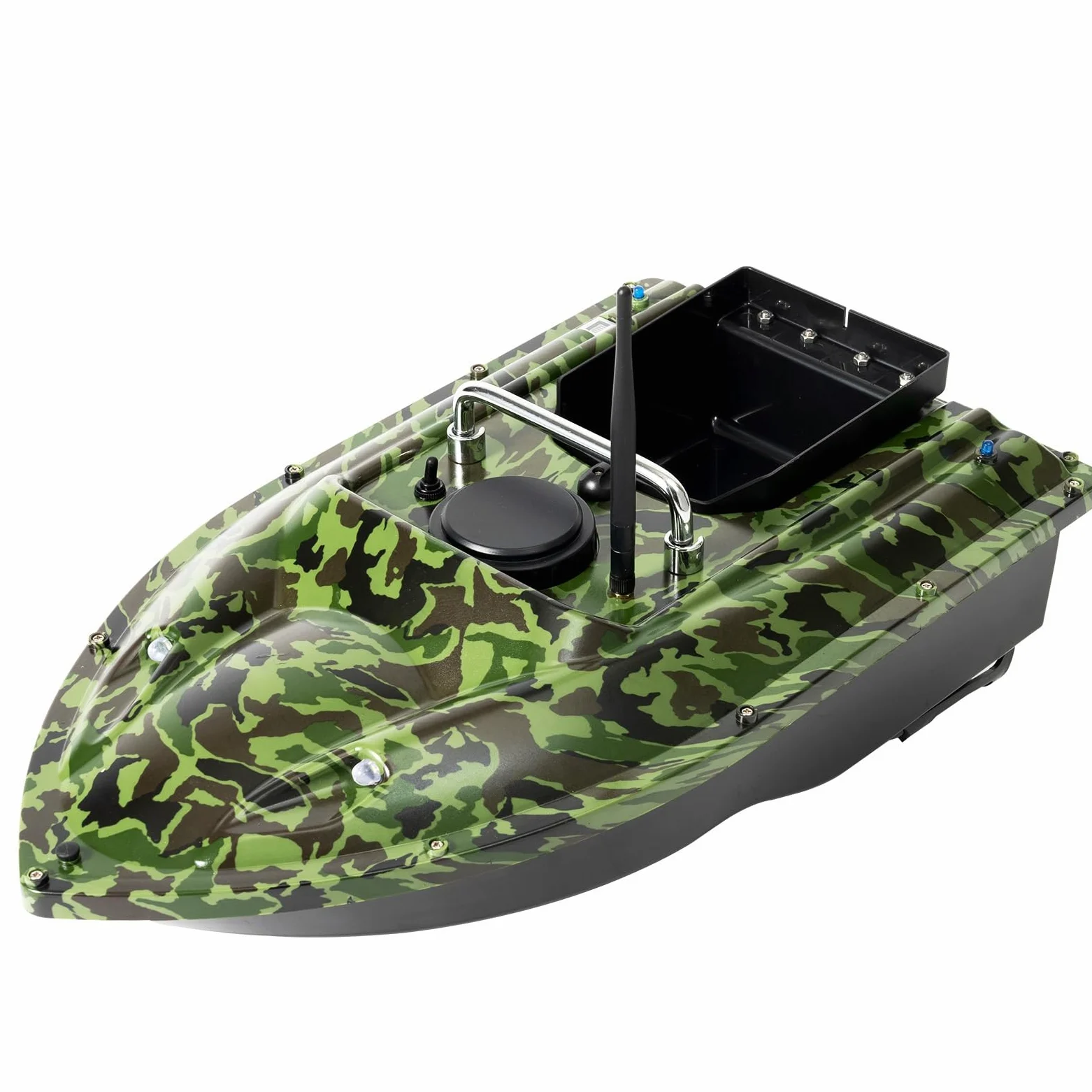 500M RC Fischköder Boot, Telecomando 110-240V Futterboot 1,5KG Carico 2 Motori, LED Senza Fili Mimetico Köder con Caricabatteria e Telecomando
