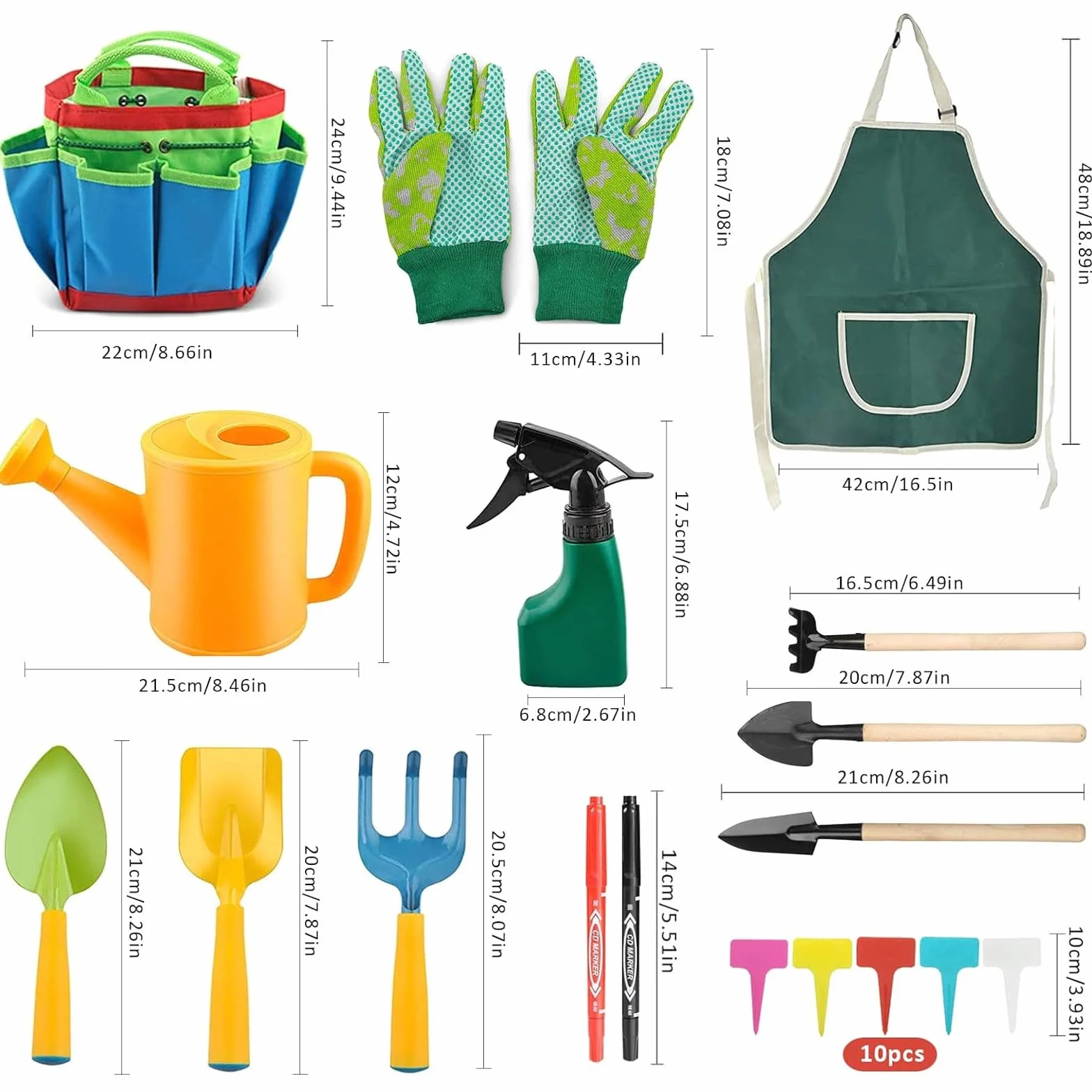 Set di attrezzi da giardinaggio per bambini, 23 attrezzi da giardinaggio, guanti da giardino per bambini, giocattoli per bambini con annaffiatoio pala rastrello, vanga, grembiule, giocattolo da