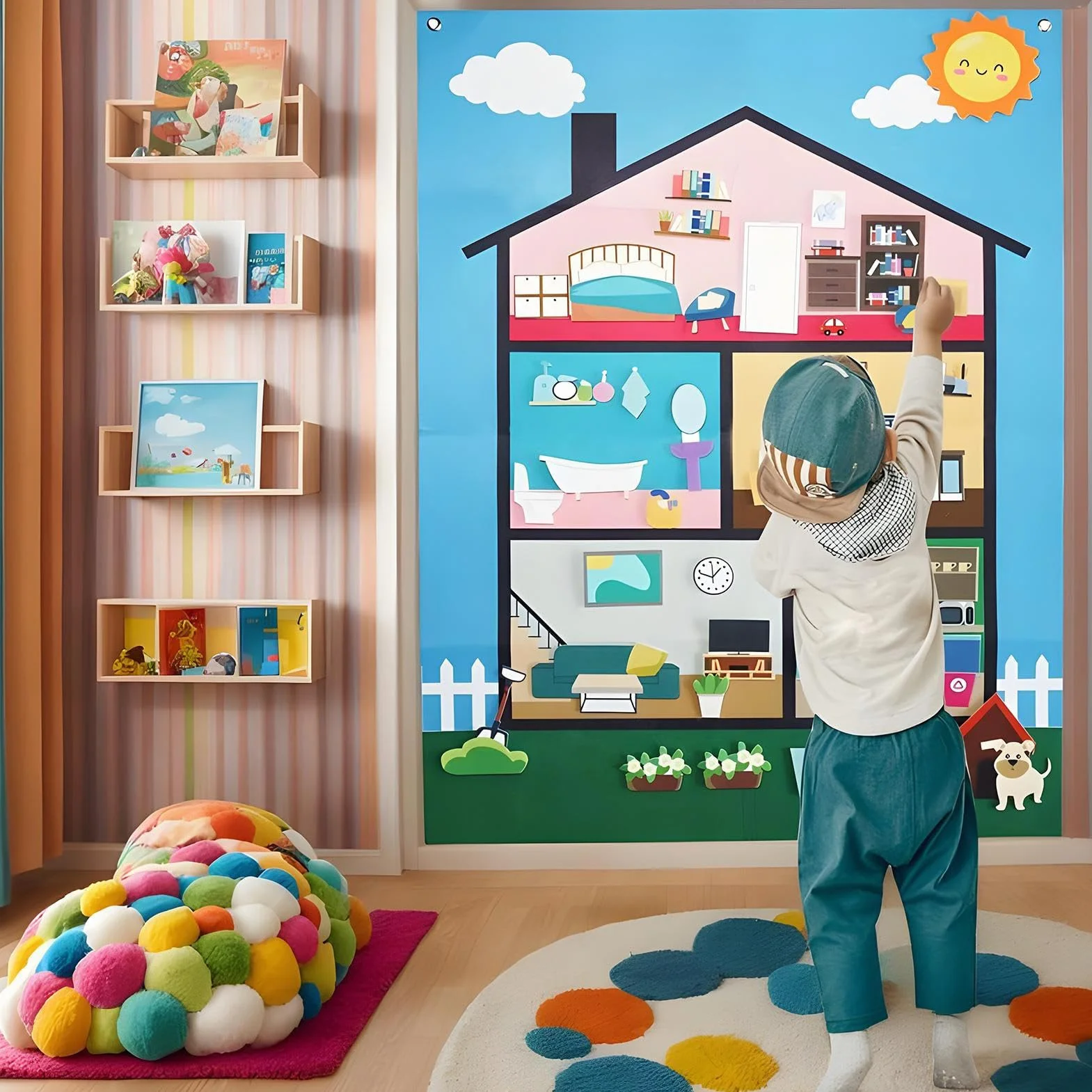 Generico Pannello in Feltro per Bambini Gioco Sensoriale,Lavagna per Raccontare Storie - Gioco Educativo Sensoriale per Bambini Scuola Casa Viaggi età 3+ Sviluppo Abilità