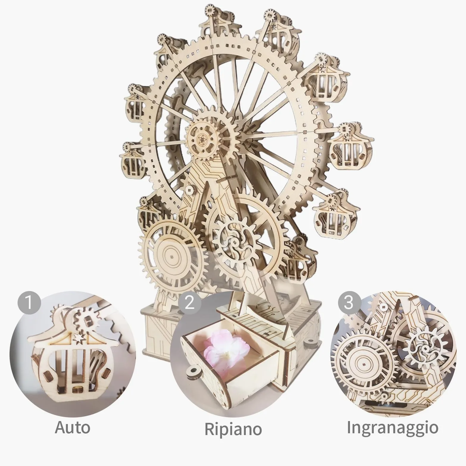 Modellini Da Costruire Puzzle 3D Legno - Kit Ruota Panoramica Steampunk Con Carillon, Kit Modellismo, Puzzle in Legno Per Adulti, Regalo Speciale