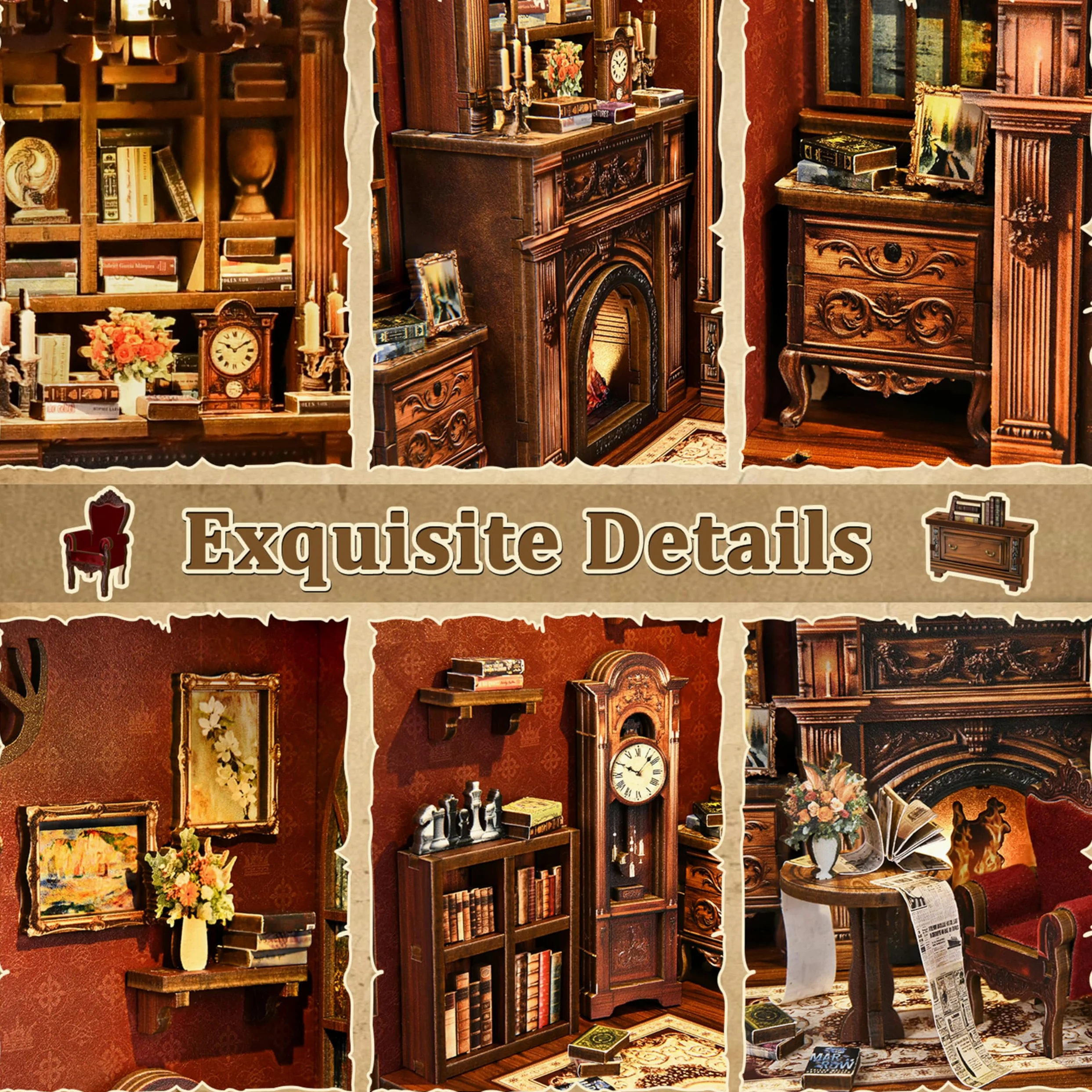ISSEVE Kit per angolo del libro, kit fai da te in miniatura per adulti e principianti, mini kit per casa delle bambole, decorazione per libreria, puzzle in legno 3D per regali artigianali (biblioteca