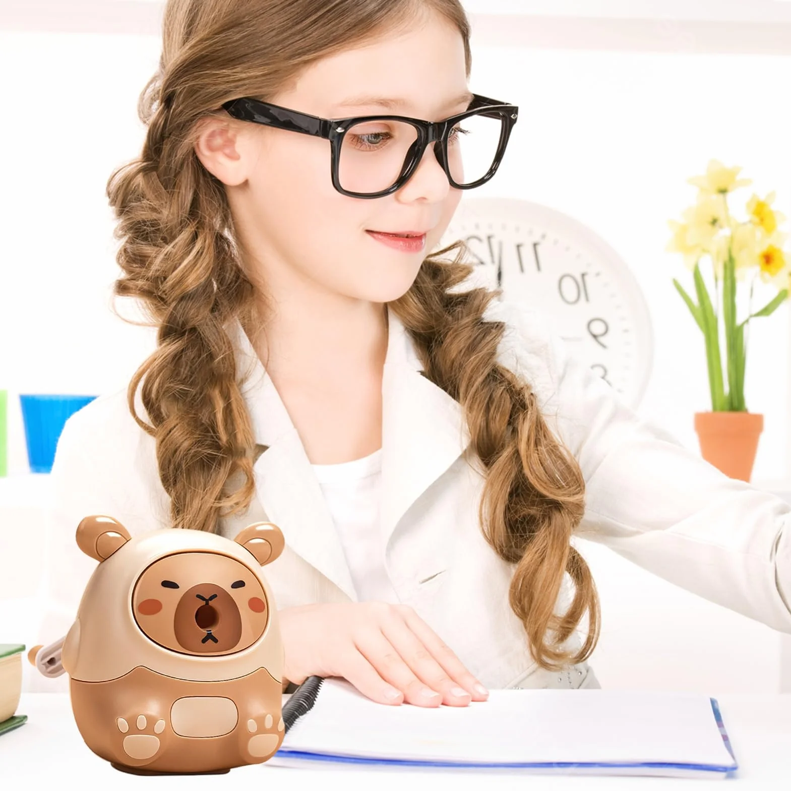 Temperamatite Per Bambini - Temperamatite A Manovella Con Design A Forma Di Trottola Per Scuola,Taglierina a Manovella con Design Cartone Animato a Forma di Capibara per Arte del Disegno
