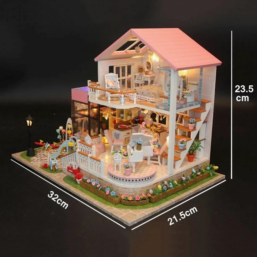 Generico Kit per Casa delle Bambole in Miniatura con Mobili in Legno E Luce LED Miniature da Costruire