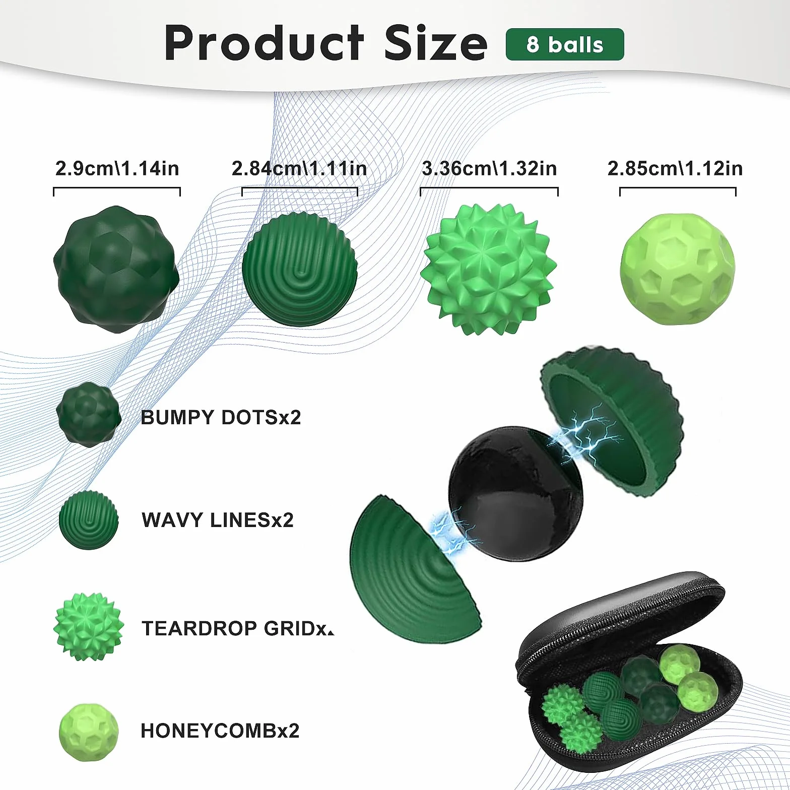 8 Pezzi Magnetiche Antistress in Silicone, Palle Magnetiche Anti-Stress, Fidget Toys Sensoriali Portatili con Texture Varie, Sfere di Acupressure, Anti-Stress Anxiety Toy per Adulti e Bambin (Verde)