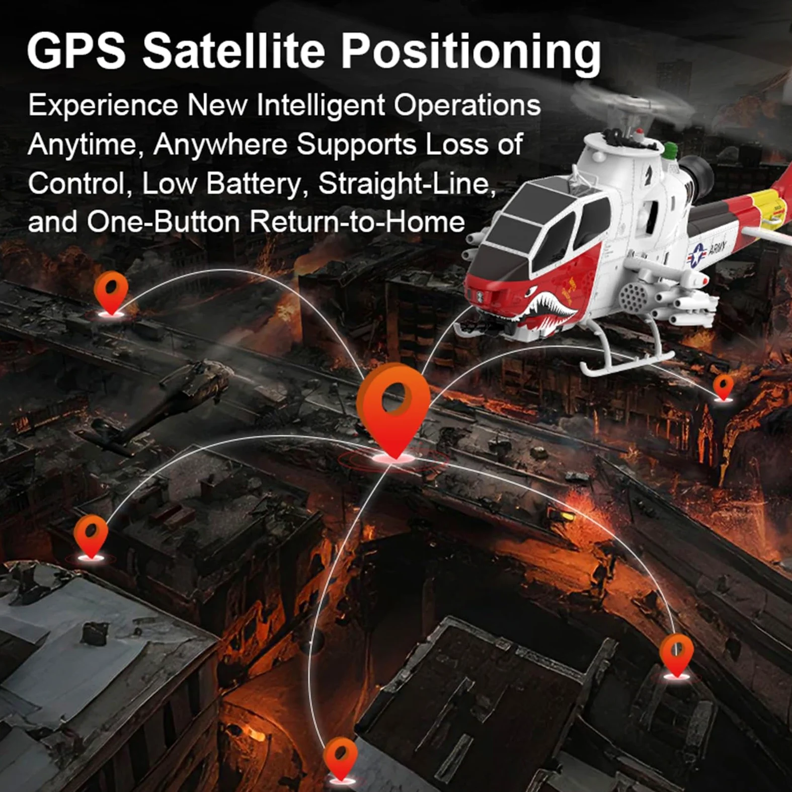 Elicottero radiocomandato elettrico brushless Flying Wolf GPS con volo di oltre 15 minuti doppia batteria custodia per il trasporto adatto ad adulti e principianti(White)