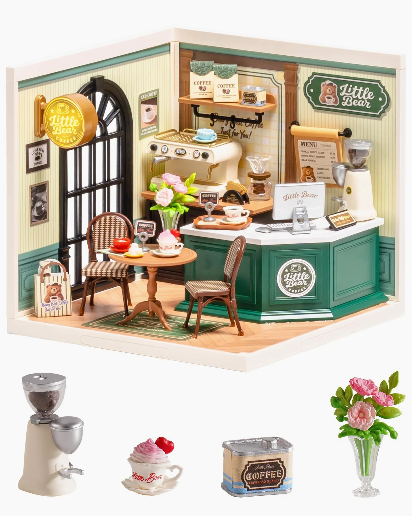 Rolife Super Creator Perfect Romance Café, kit fai da te in miniatura con luce, kit di mobili per casa delle bambole in plastica, senza colla, kit di costruzione per adulti e adolescenti, regalo