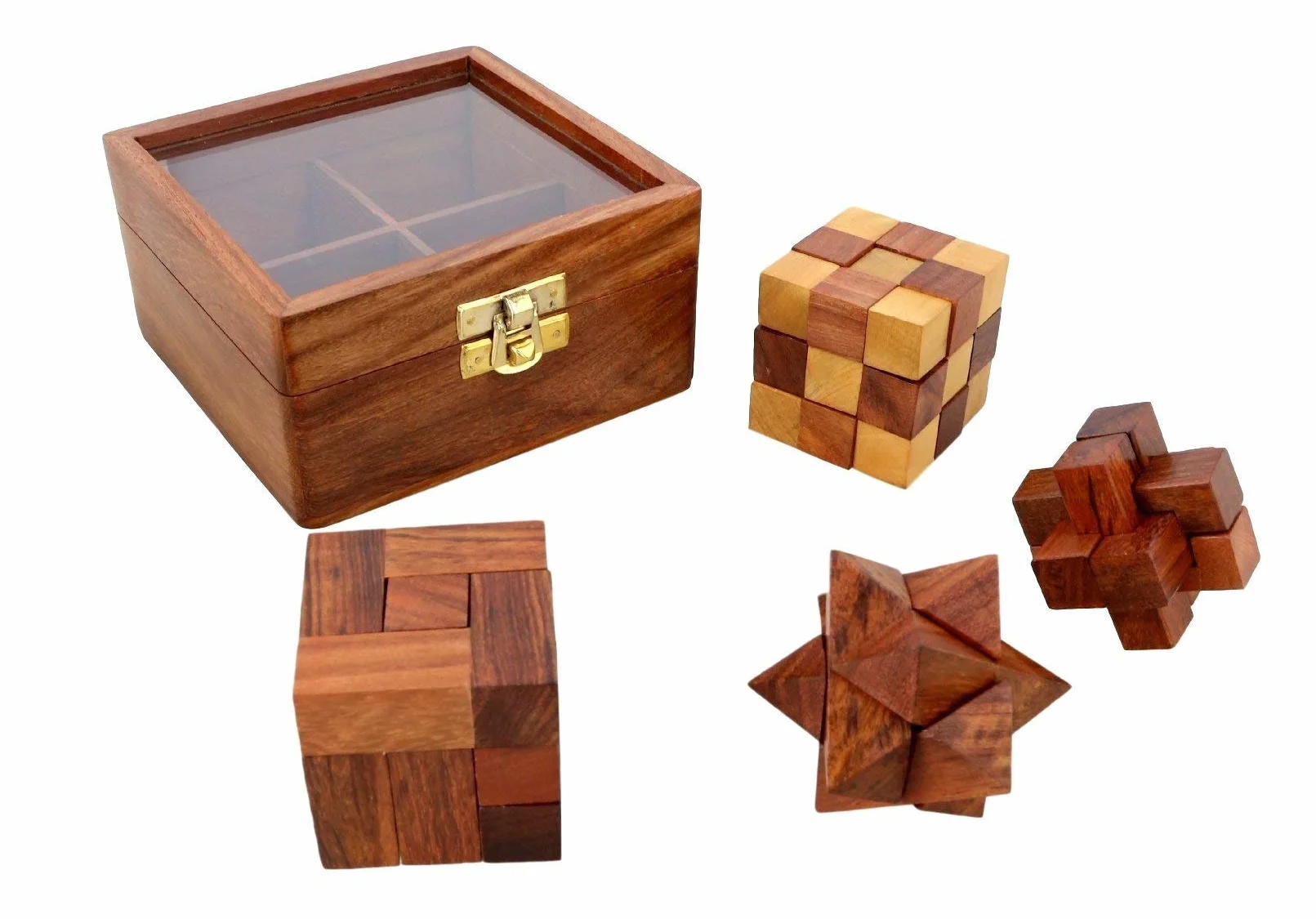 Ajuny Set di Giochi di Puzzle in Legno - Rompicapo 3D Impegnativi per Adolescenti e Adulti con Scatola Portaoggetti Decorativa per Test del QI Regali di Gioco Fatti a mano