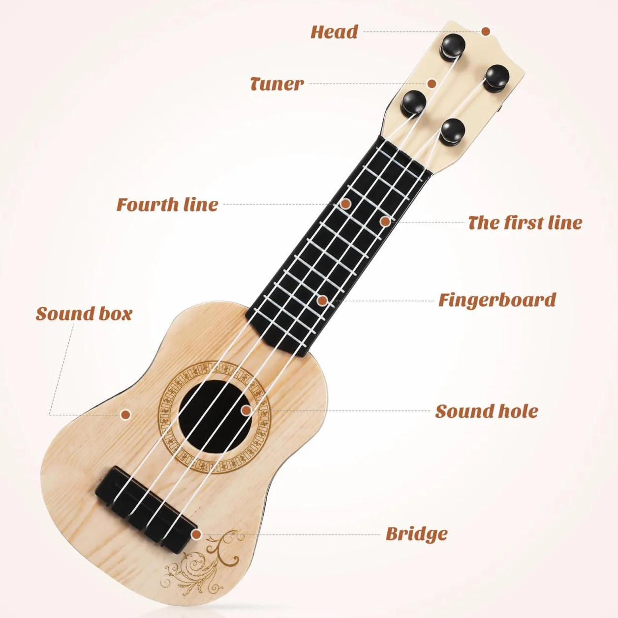 Toyvian Ukulele Bambini 9.84 Pollici 4 Corde Strumento Musicale Educativo 3-6 Anni