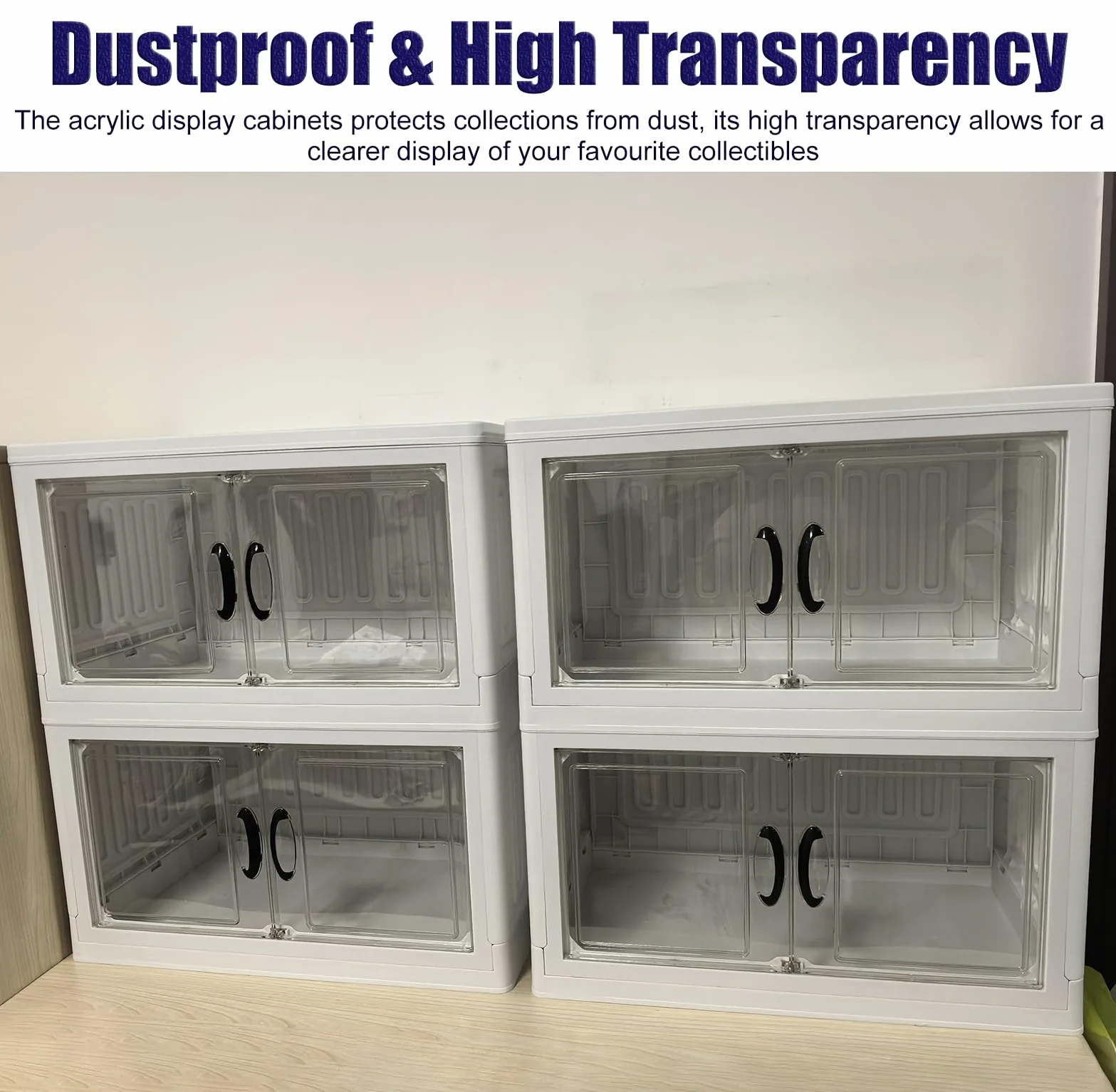 Teca Plexiglass Vetrina Pieghevole in Plastica con Ruote, Contenitore Impilabile con Doppia Anta e Coperchio, Vetrina in Acrilico Trasparente per Oggetti da Collezione(5-Layer)
