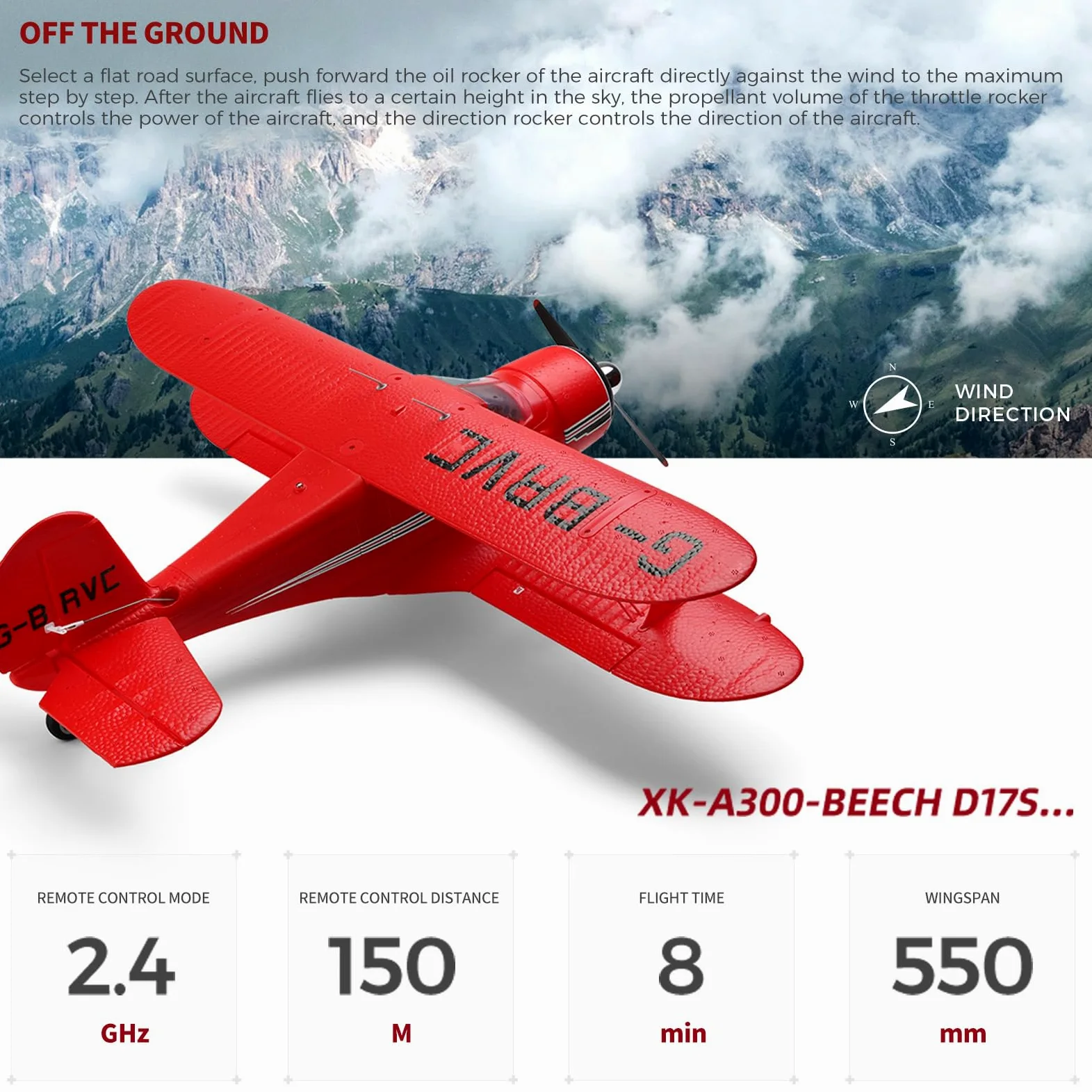 RC Aereo Wltoys A300 Aereo radiocomandato 2,4 GHz giroscopio a 6 assi 6 g volo orizzontale 3D stunt luci LED allarme batteria scarica regalo per bambini adulti rosso