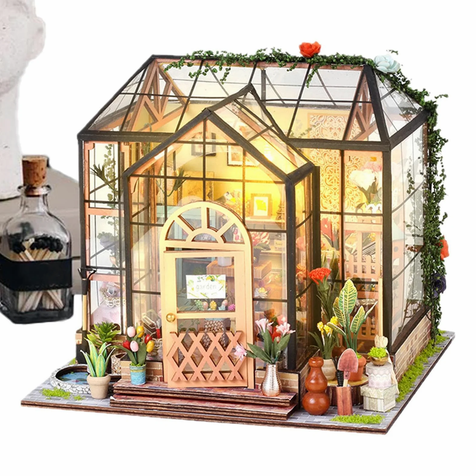Kit Casa delle Bambole in Miniatura da Costruire Set Decorazione | 3D Kit di Costruzione Serra in Miniatura per Adulti e Ragazzi, Camera, Stanza, Libreria, Mensola, Scaffal