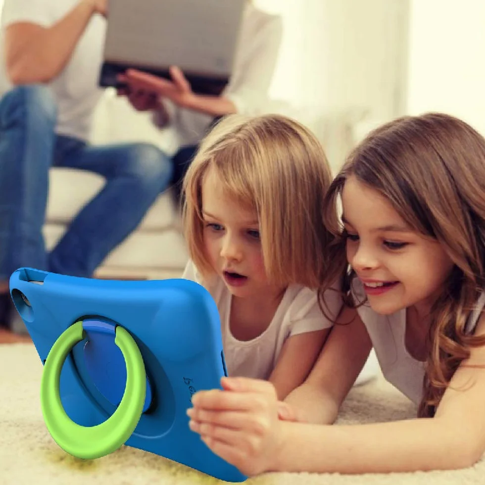 NLR Custodia Eva per Bambini per iPad | più Direzioni Stand Stabile | Compatibile con 9,7-Pollici Nuovo iPad 2018/2017 (6a/5a Generazione) / iPad Air 2 / iPad Air (Blu+Verde)