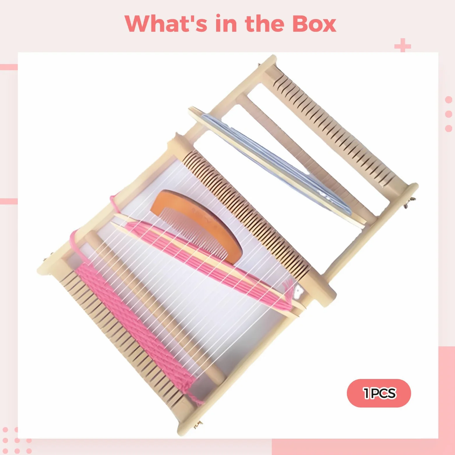 PONDON Telaio per tessitura in legno per bambini, telaio regolabile, include pettine per filo ad ago, design multi-artigianato, telaio grande