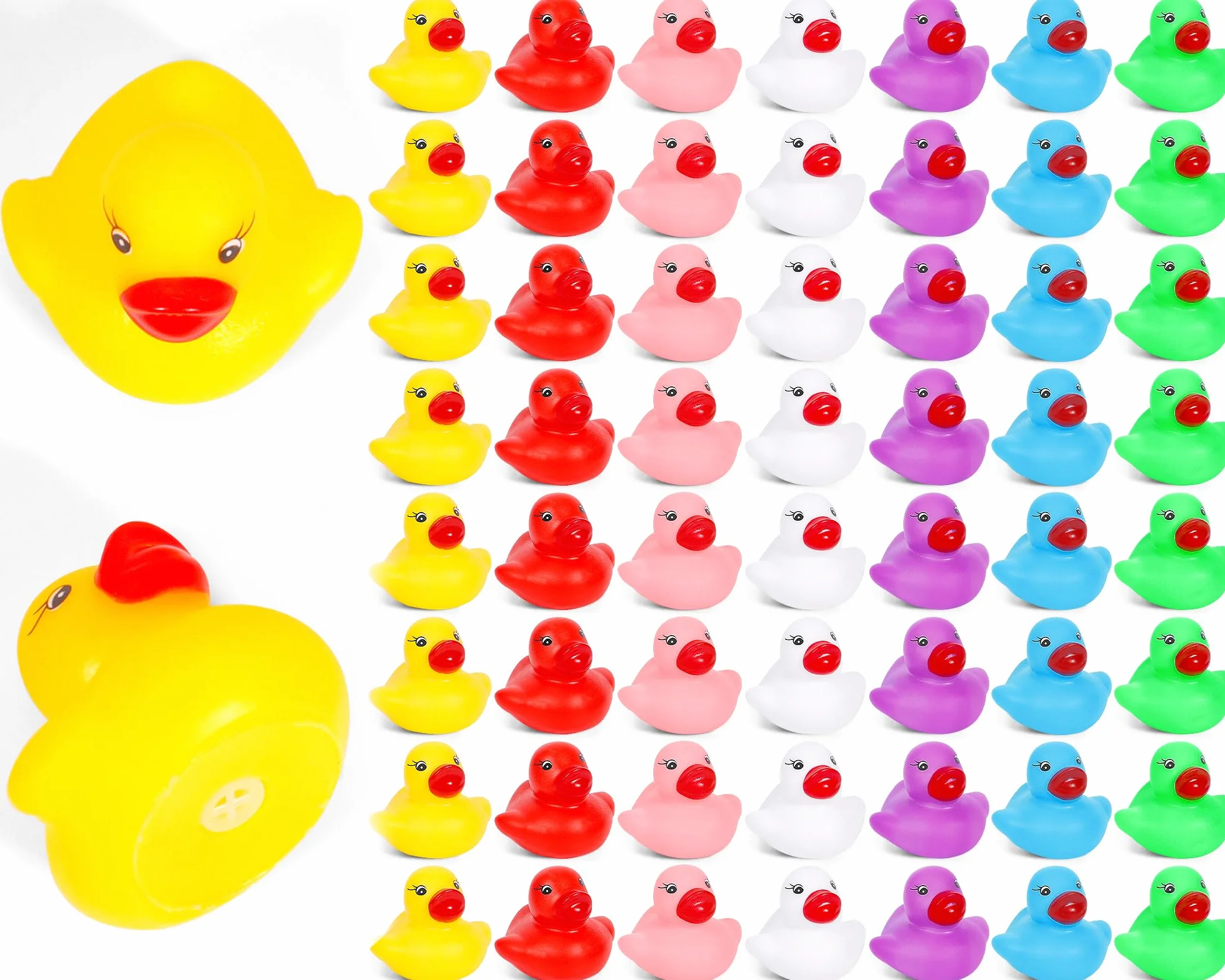 Set di 56 Paperelle di Gomma – Paperelle Mini Colorate in 7 Colori (Giallo, Rosso, Verde, Blu, Rosa, Viola, Bianco) – Paperelle Bagnetto per Bambini, Piscina, Festa e Decorazione