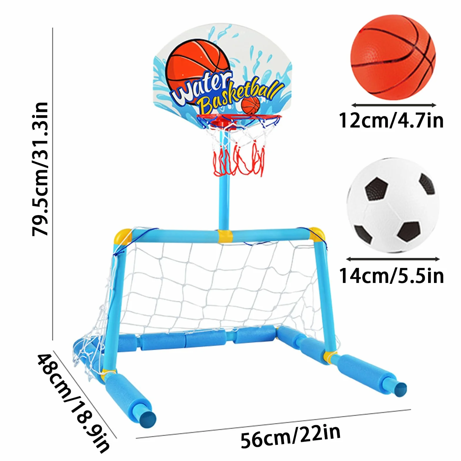Generico Canestro da Basket per Piscina - Porta da Calcio Galleggiante in Acqua 2 in 1 | Giocattolo Acquatico interattivo con 2 Palline e Pompa | per Bambini 4 Anni ín su, Adulti, Famiglia, Piscina