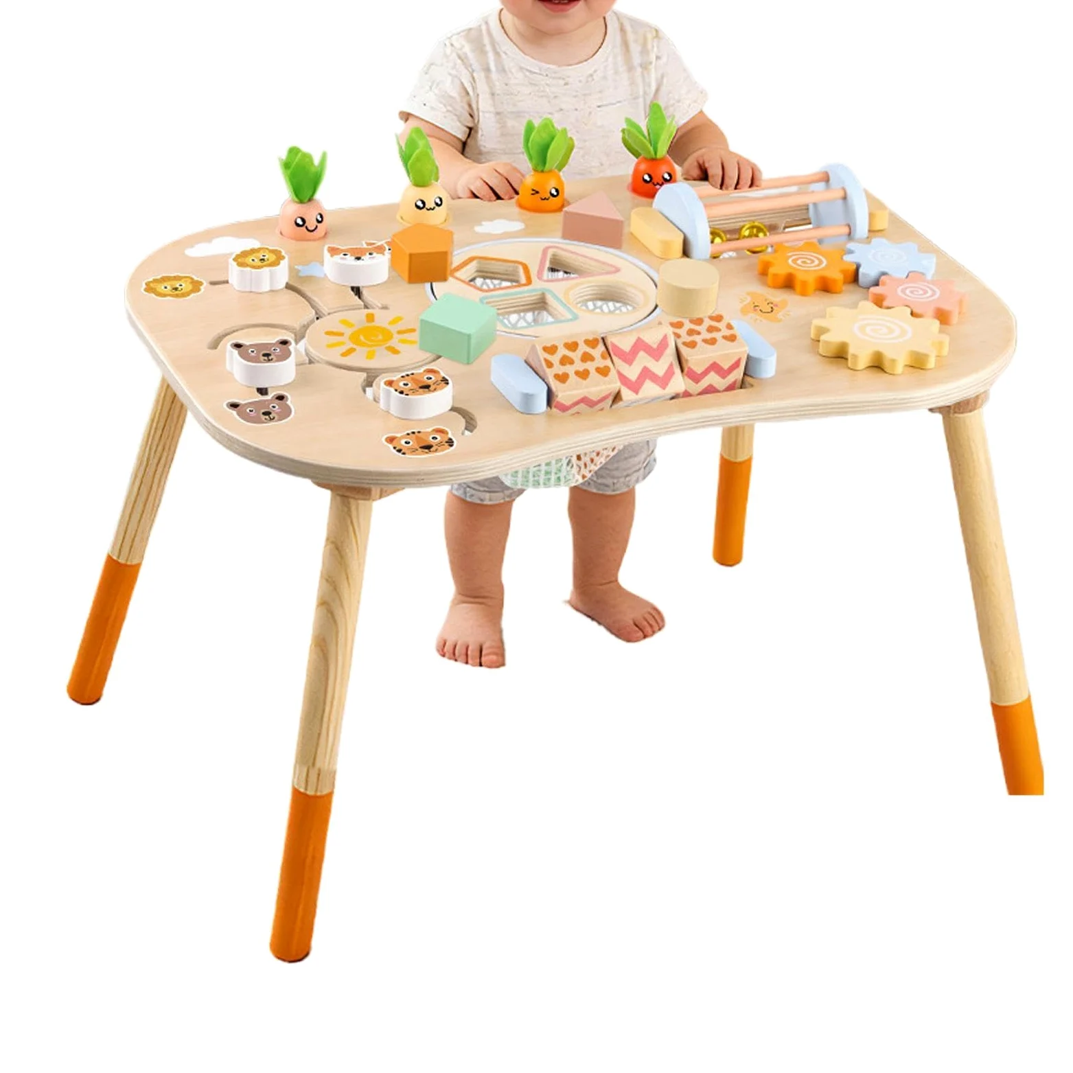 Tavolo attività per bambini Interattivo Di Apprendimento Precoce | Tavolo attività in legno con gambe per i Bambini e le Bambine Piccoli da 1 a 3 Anni, Regalo di Compleanno per Nonni e