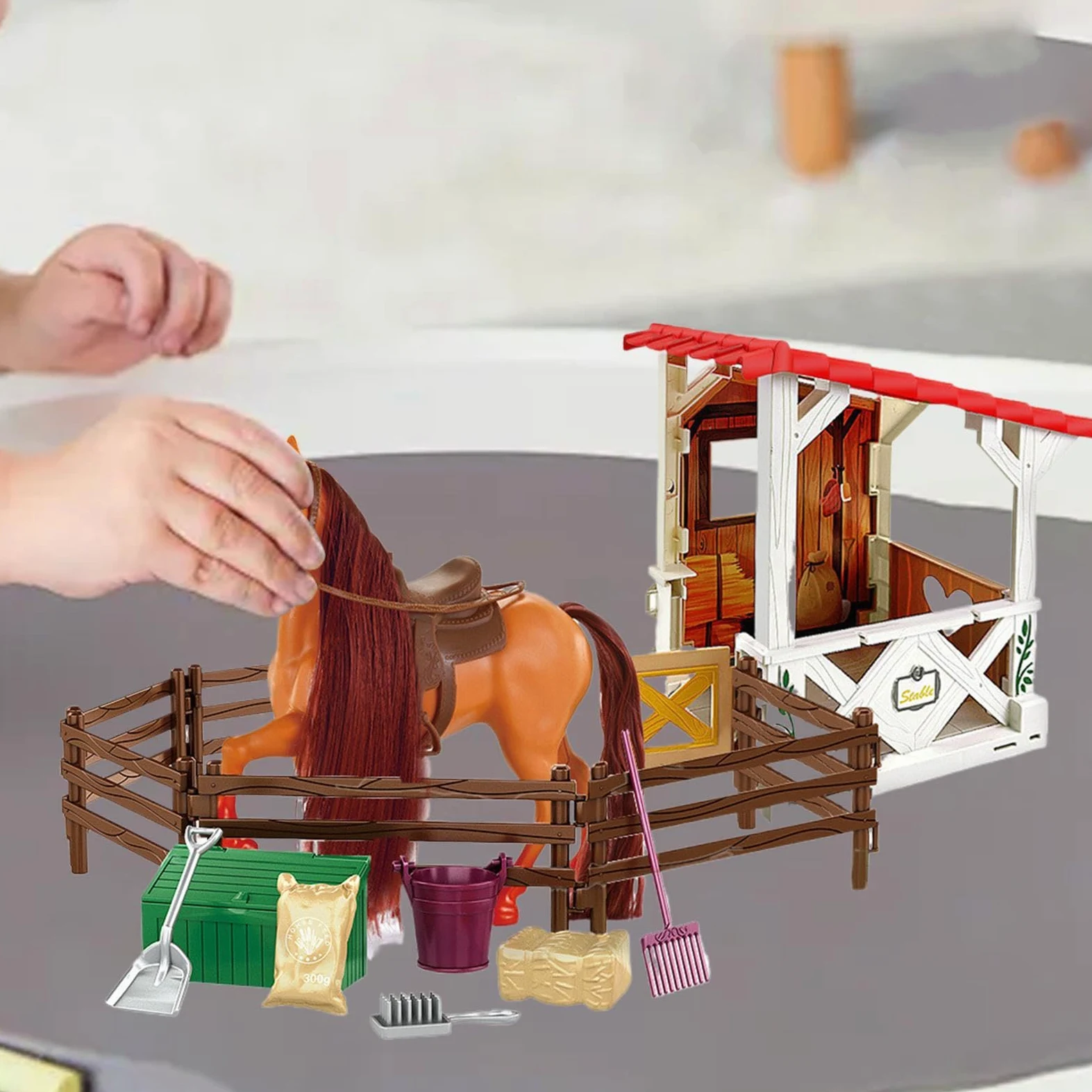Set Giocattolo Set di Giocattoli Realistico del Club Equestre con della | Per Bambini Piccoli Compleanno Immaginativo Fattoria Con Stalla Figurine E Fienile