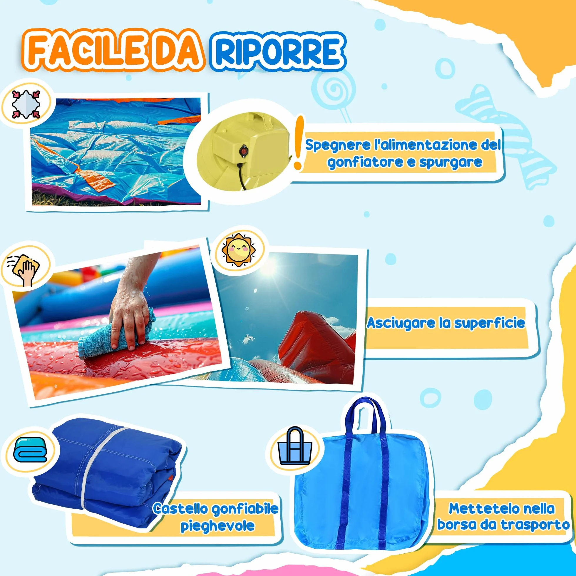 Outsunny Castello Gonfiabile Gigante e Rimbalzante per Bambini 3-8 Anni con Scivolo, Piscina e Gonfiatore 3.6x1.75x1.8m