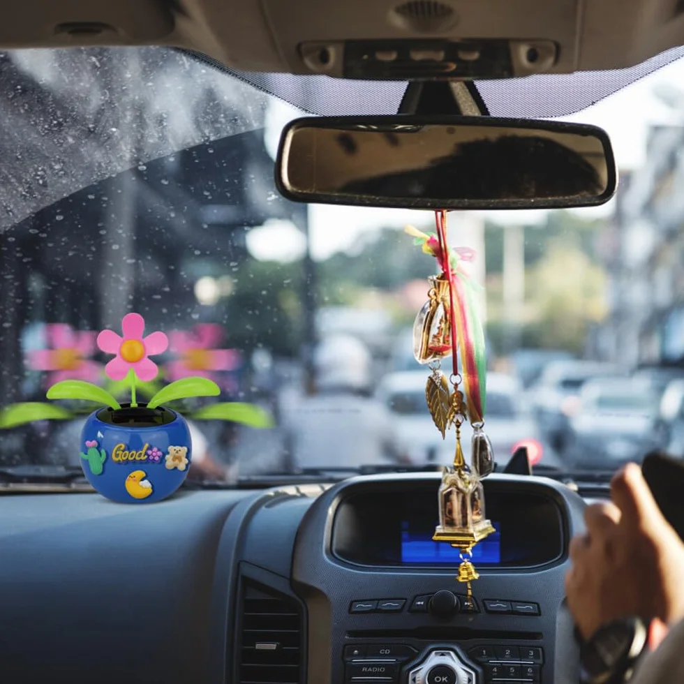 Fiore Danzante Solare, Con adesivi fai da te, 2 Pezzi Ornamenti per auto tremolanti Giocattolo auto alimentato solare per la decorazione della scrivania dellufficio dellautomobile