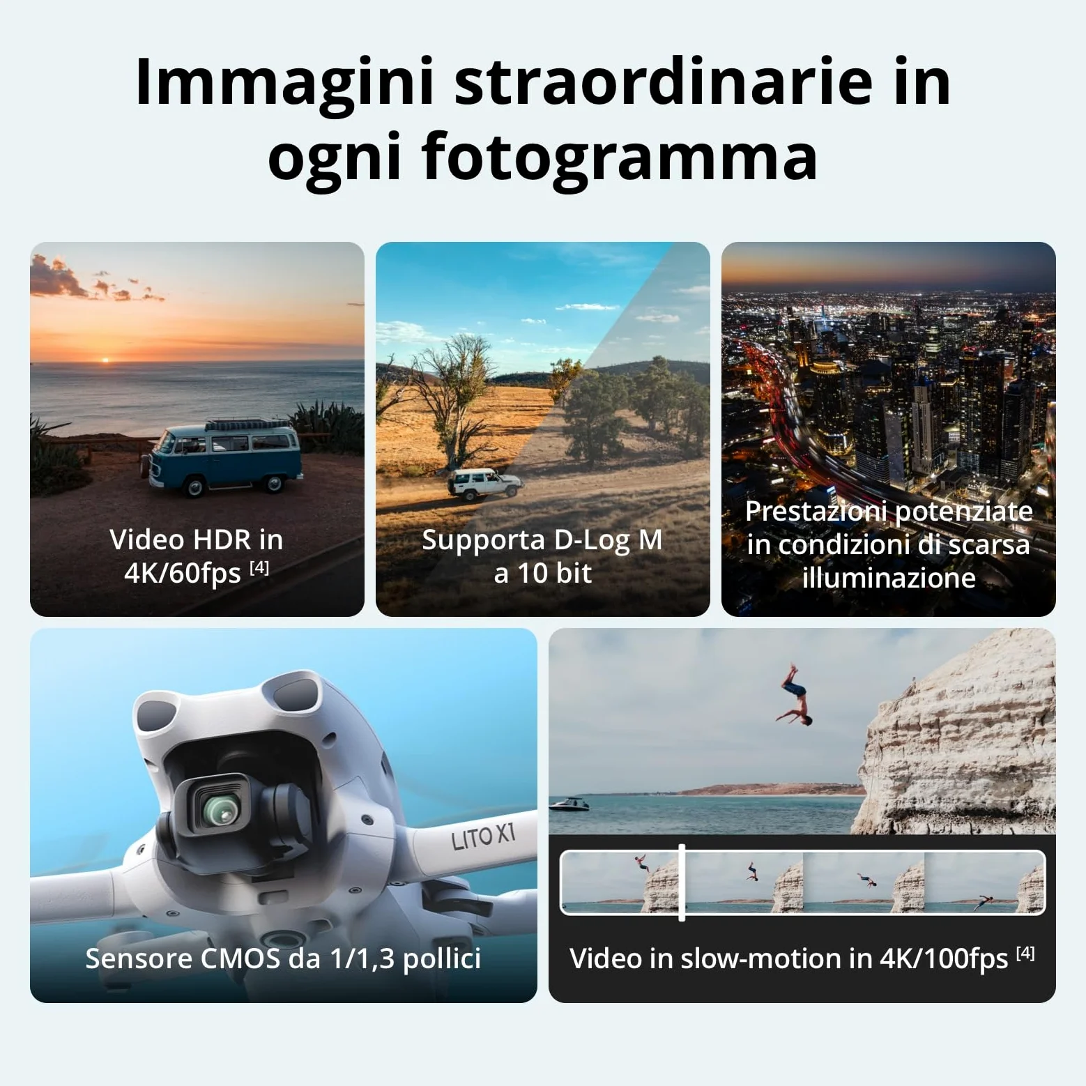 DJI Lito X1, drone 4K per principianti, Versione aggiornata di Mini 3 | Rilevamento degli ostacoli, ActiveTrack, sensore 1/1,3", per adulti, leggero e pieghevole, trasmissione video 15km, C0