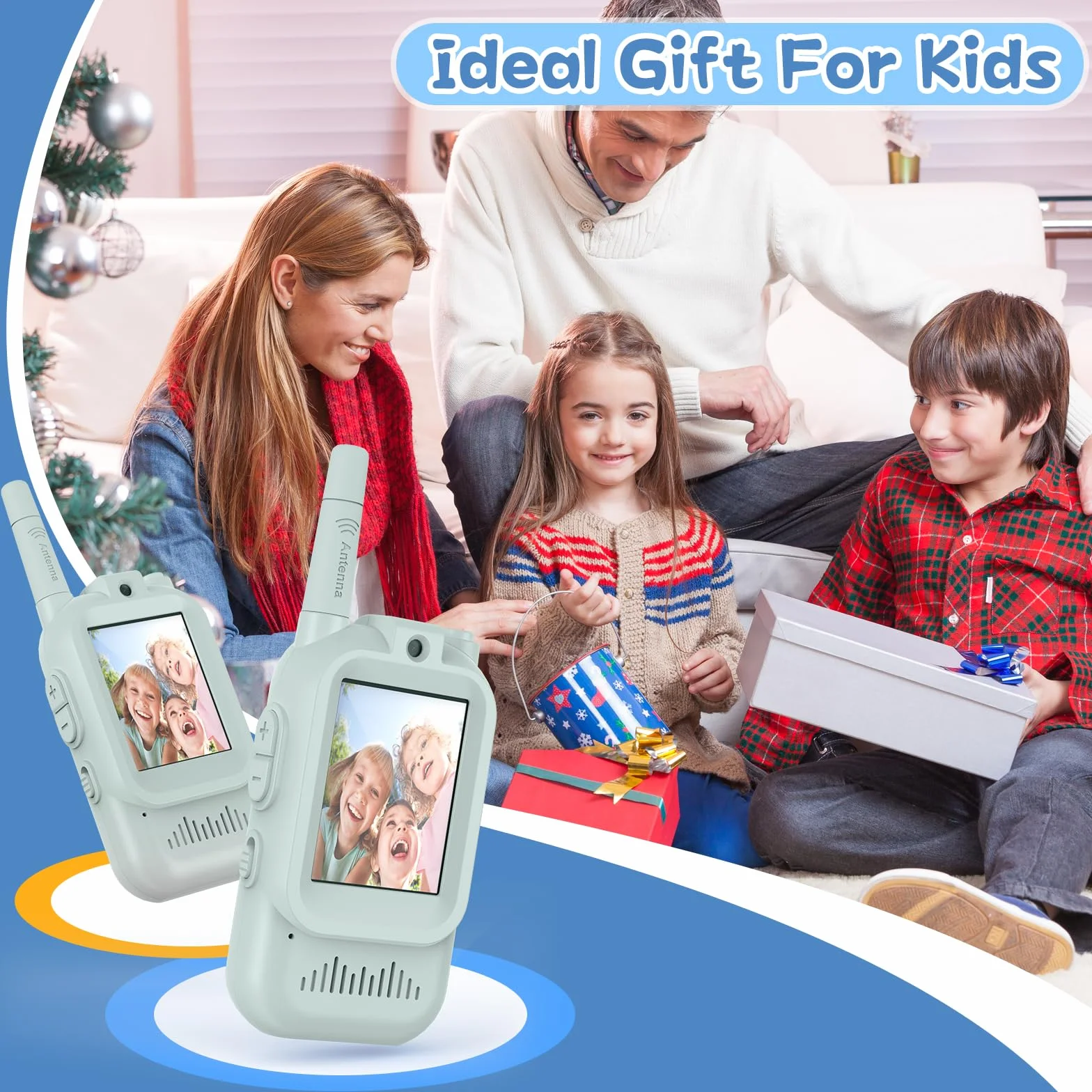 Video Walkie Talkie Bambini Set da 2 Dispositivi Ricaricabili Interfono Video Giochi Interni Esterni Campeggio 3-12 Anni Verde