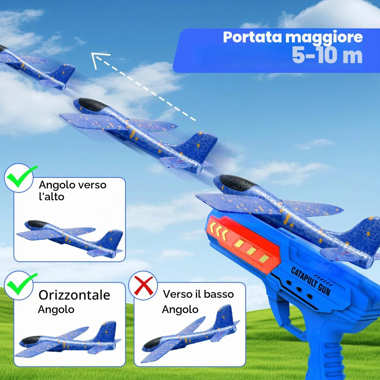Aereo Polistirolo con Pistola Catapulta, 4 Pezzi Aereo Giocattolo, Aereo in Schiuma Giocattolo Giochi Giardino Esterno, Aliante Aeroplano Schiuma Giochi Bambini 3-8 anni