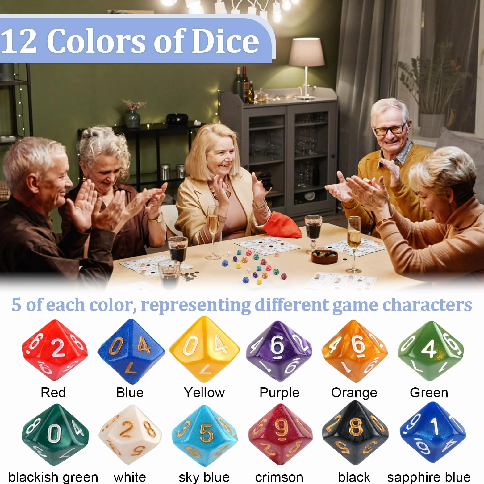 Set di dadi poliedrici, 60 pezzi, in acrilico, D10, per giochi da tavolo D&D/RPG/MTG, gioco di carte, gioco di ruolo per attività di intrattenimento, locali ricreativi (12 colori)