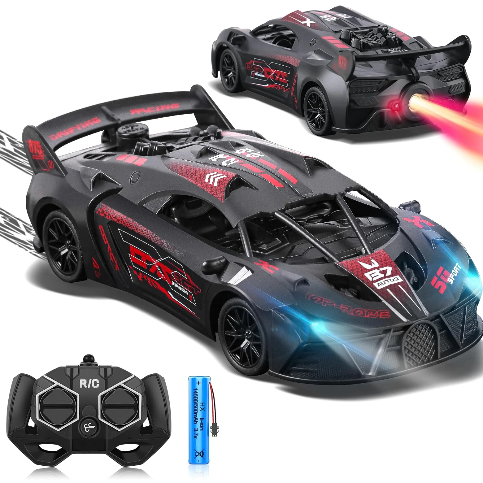 Bugetti Macchina Telecomandata per Bambini 3-12 anni Modellino RC Car, 1:18 Auto Telecomandata Bambino con Spray, Batteria Ricaricabile, Luce LED, Natale Compleanno Regalo per Ragazzi, Rosso