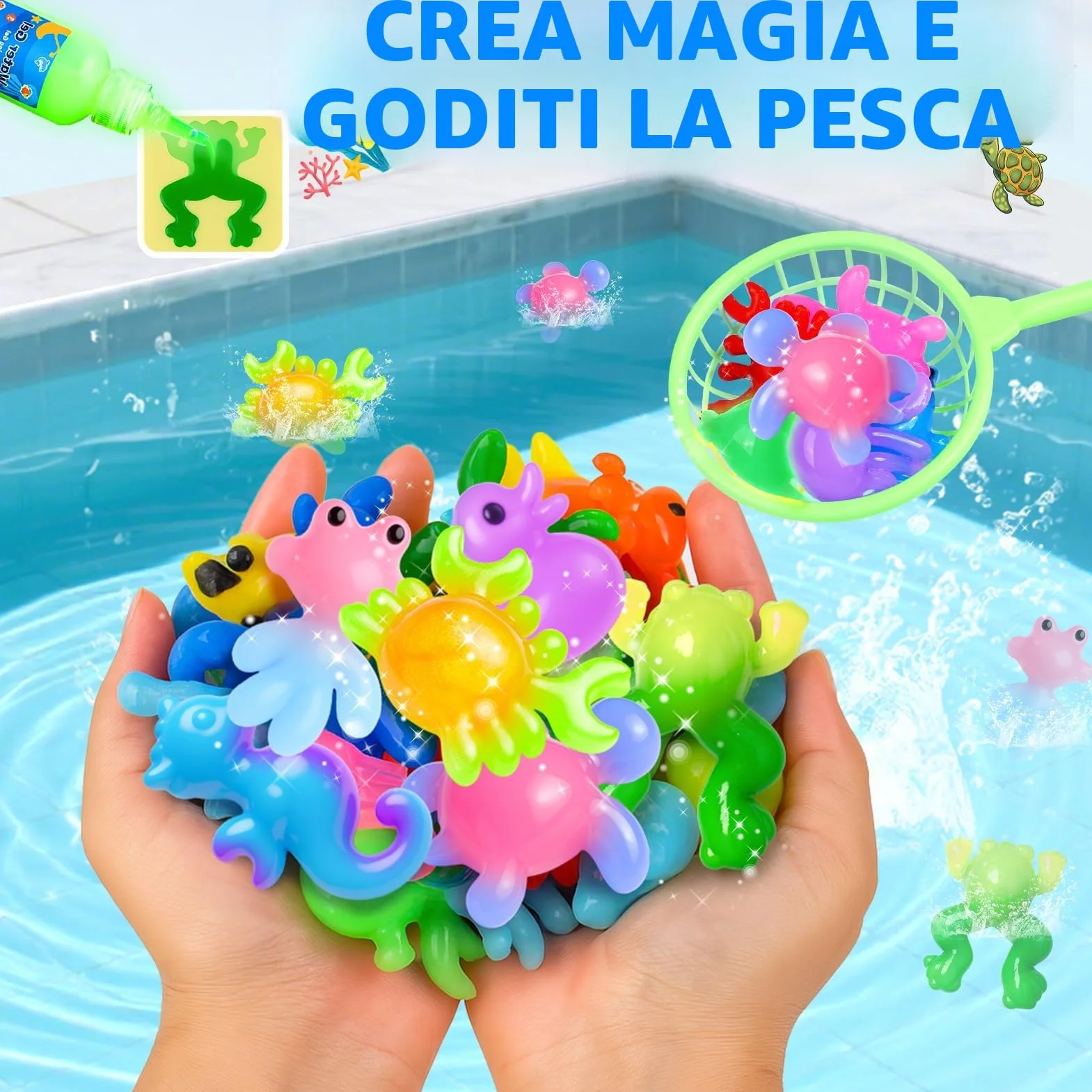 Dreamon Aqua Gelz Set, 71PCS Magic Jelly Set con 14 Gel Colorati, 2 Canne da Pesca, Giocattolo Educativo per Bambini 3+ Anni, Regalo DIY Ragazzi e Ragazze