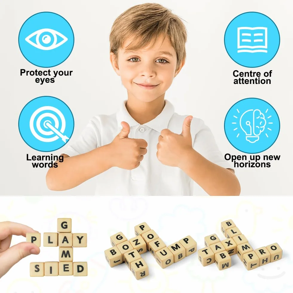 Vicloon Gioco di Dadi Solitario del Cruciverba, Giochi di Ortografia 'alfabeto, Scarabeo da Viaggio con Custodia, Gioco di Apprendimento Educativo per Famiglie, Confezione in Scatola di Ferro