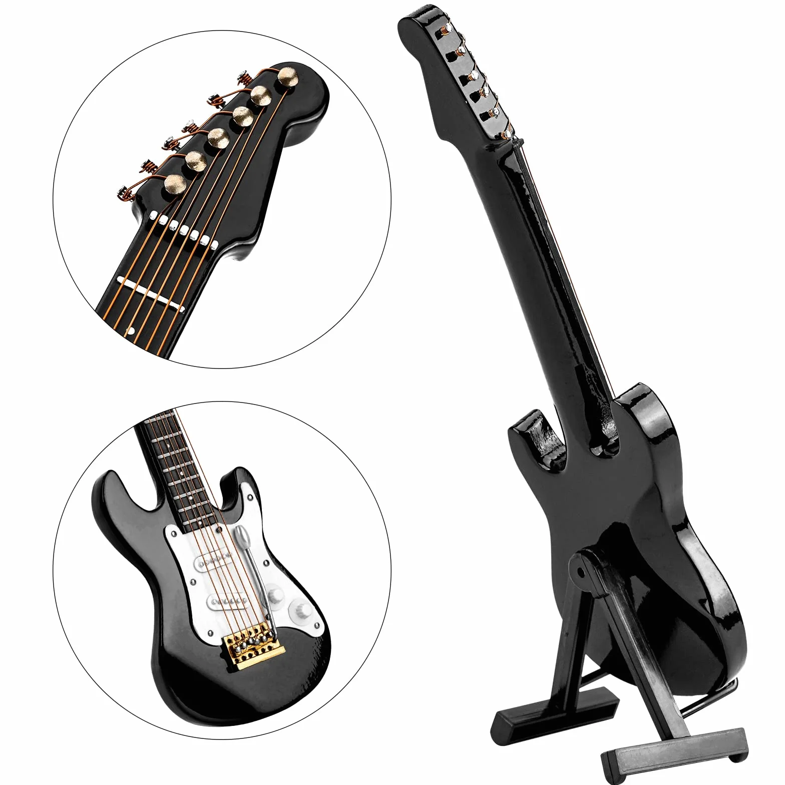 Mussiin Miniatura Chitarra Elettrica 6 Corde 14 cm con Supporto Custodia Nero