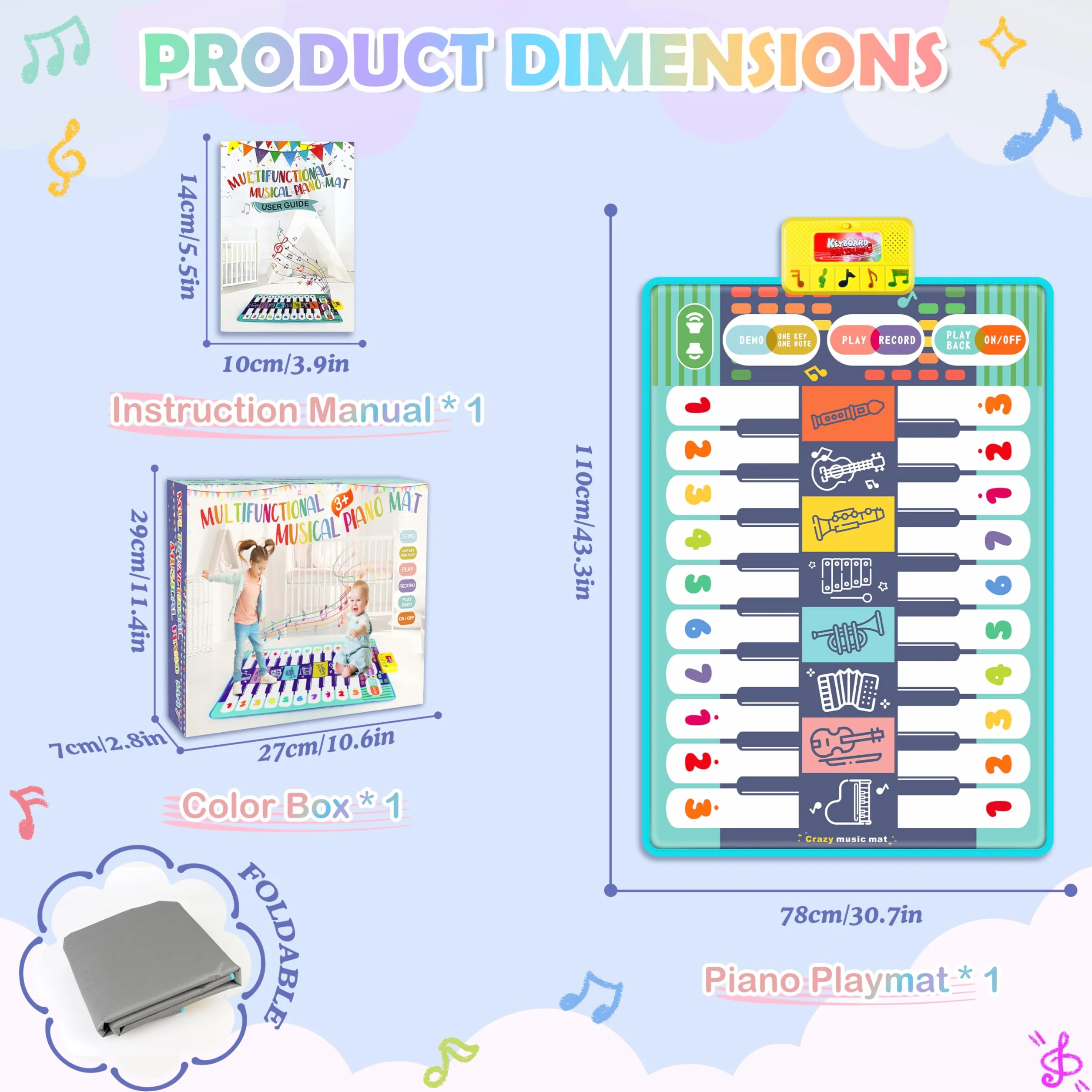 Charmofun Tappeto Musicale Bambini, Tappetino Musicale Pianoforte 8 Strumenti 10 Canzoni