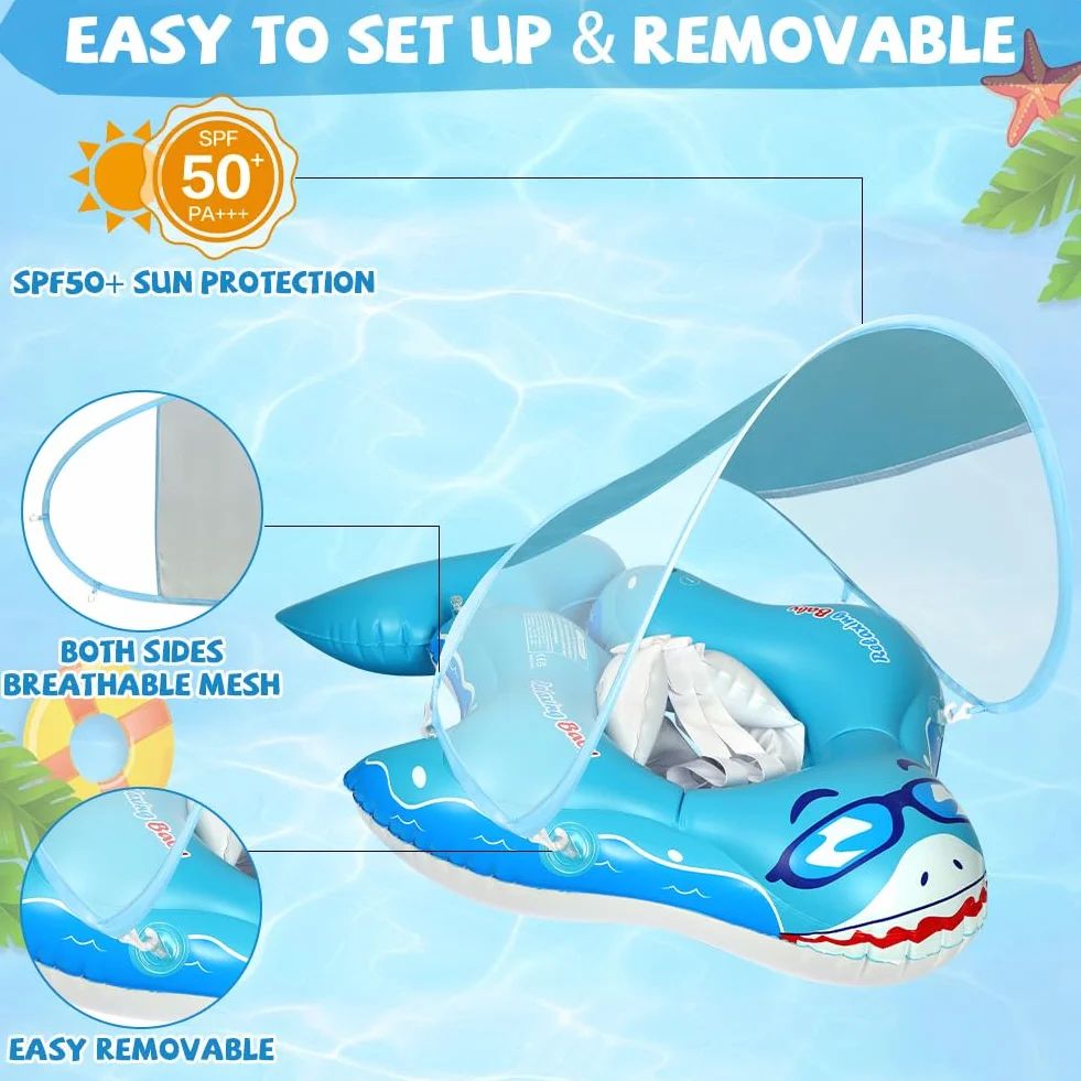 Aolso Salvagente Neonato con Parasole, Salvagente Neonato, Ciambella Neonatos Mare, Salvagent per Bambini Adatto per Bagno, Piscina, Mare, Salvagentes Galleggiante da 12 a 36 mesi