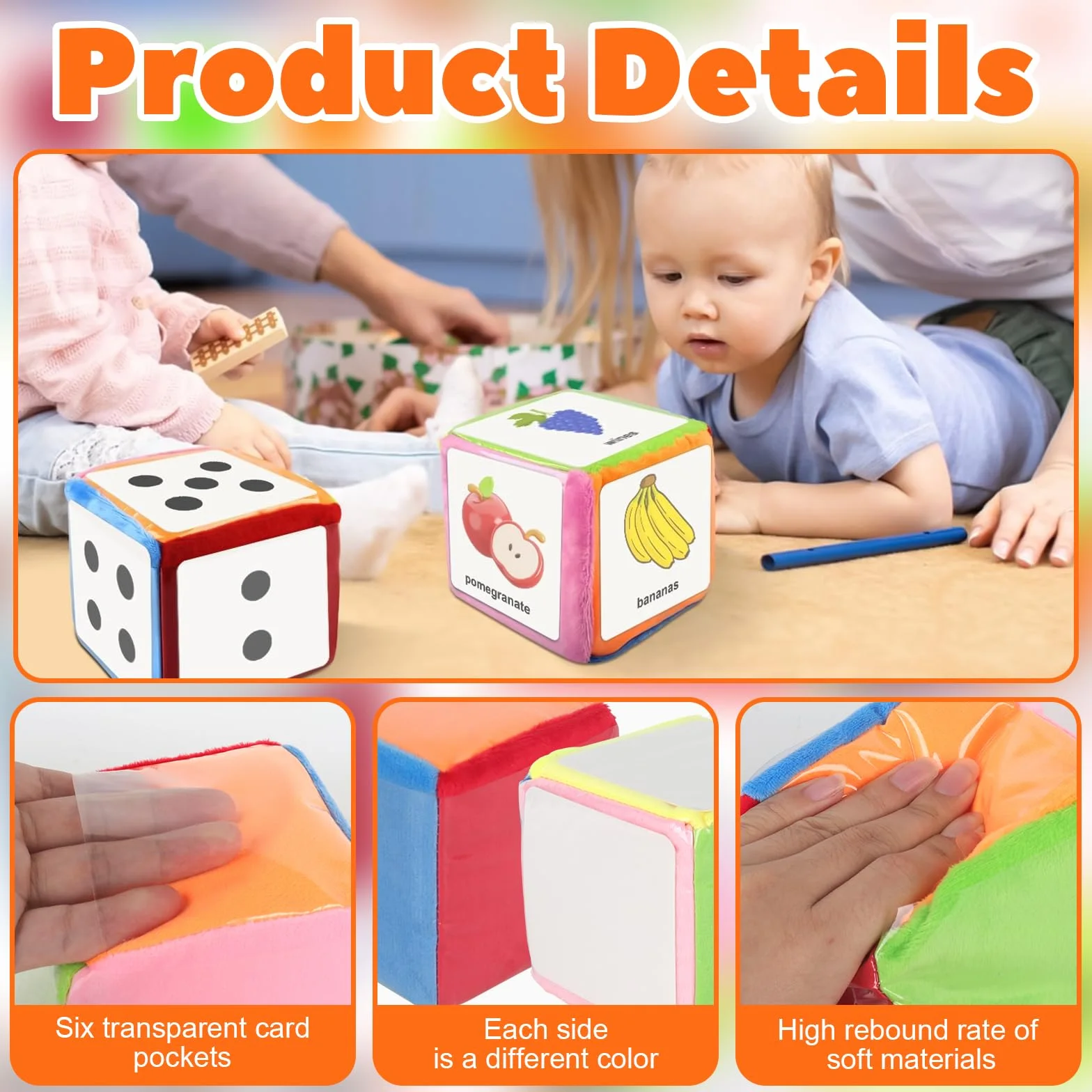 2 Pezzi Dadi Tascabili, 10 CM Cubi Con Tasche Con 50 Carte Vuote, Dadi Con Tasca Trasparente, Insegnante Cubi Di Apprendimento, Per Asilo, Scuola Materna, Apprendimento Precoce, Scuola Materna