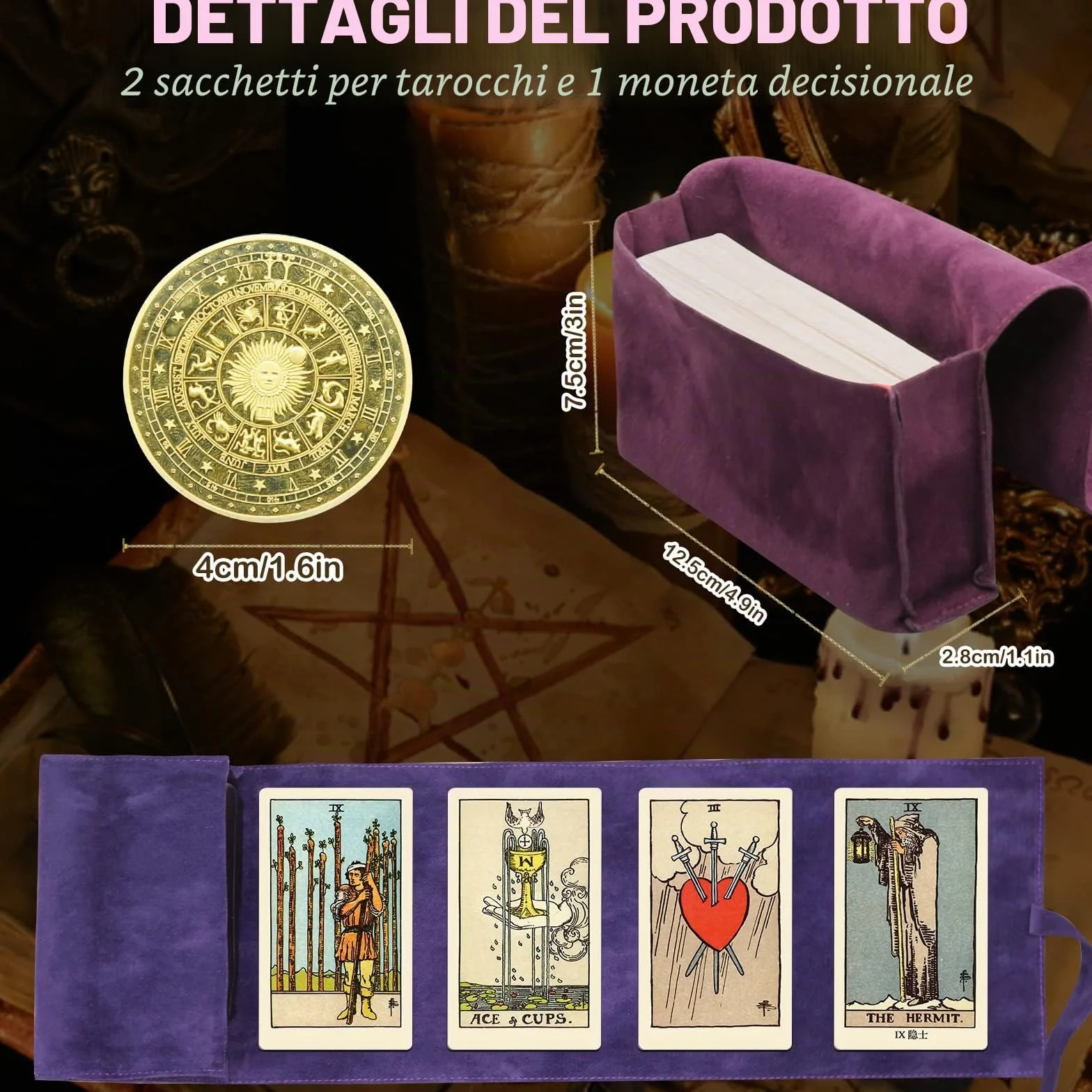 Kit Borsa Porta Carte dei Tarocchi da 3 Pezzi, Buste in Tessuto per Tarocchi, Accessori per Mazzo Oracle