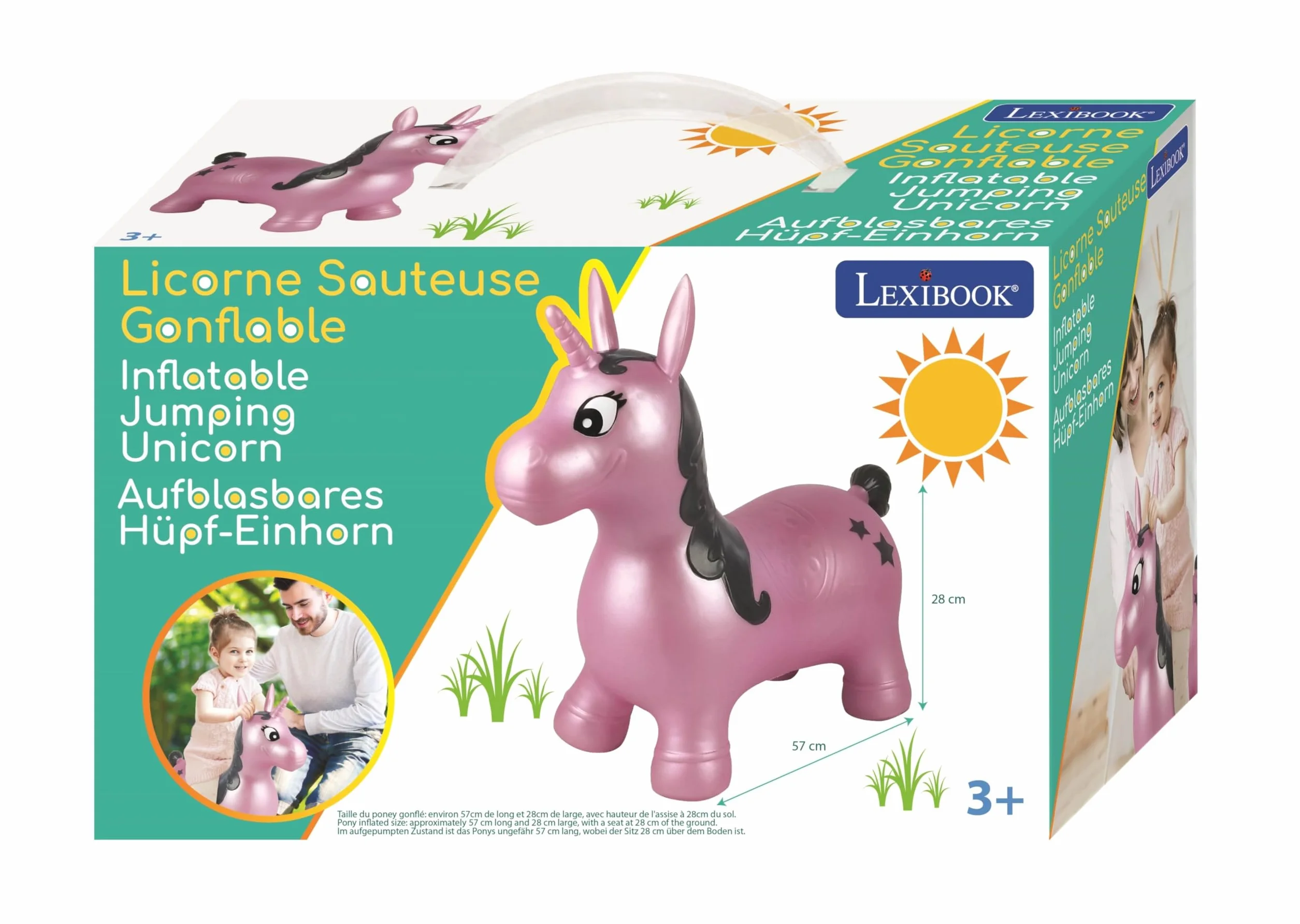 Lexibook Unicorno da Salto Gonfiabile, per Uso Interno ed Esterno, per Lo Sviluppo dell'equilibrio e delle capacità motorie, Pompa Manuale Inclusa, Plastica sicura e Durevole, Rosa, BG050UNILXB