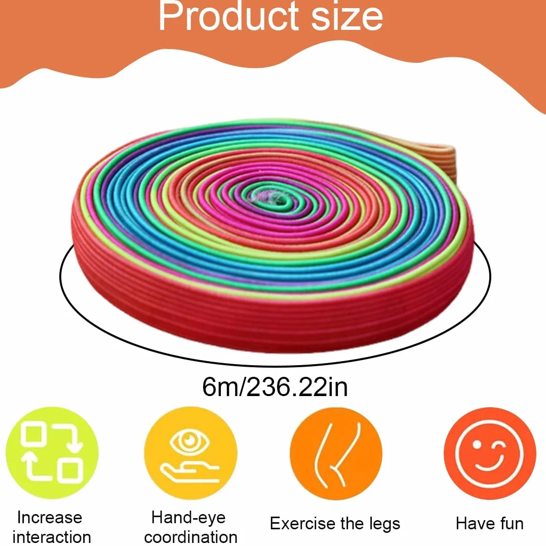 WUSJCOF 1 rotolo gomma per bambini, istruzioni giochi di salto, da interno e outdoor, ideale per salta, adatto per bambini dai 6 ai 10 anni, nastro arcobaleno, regalo per ragazze e ragazzi (6 metri)