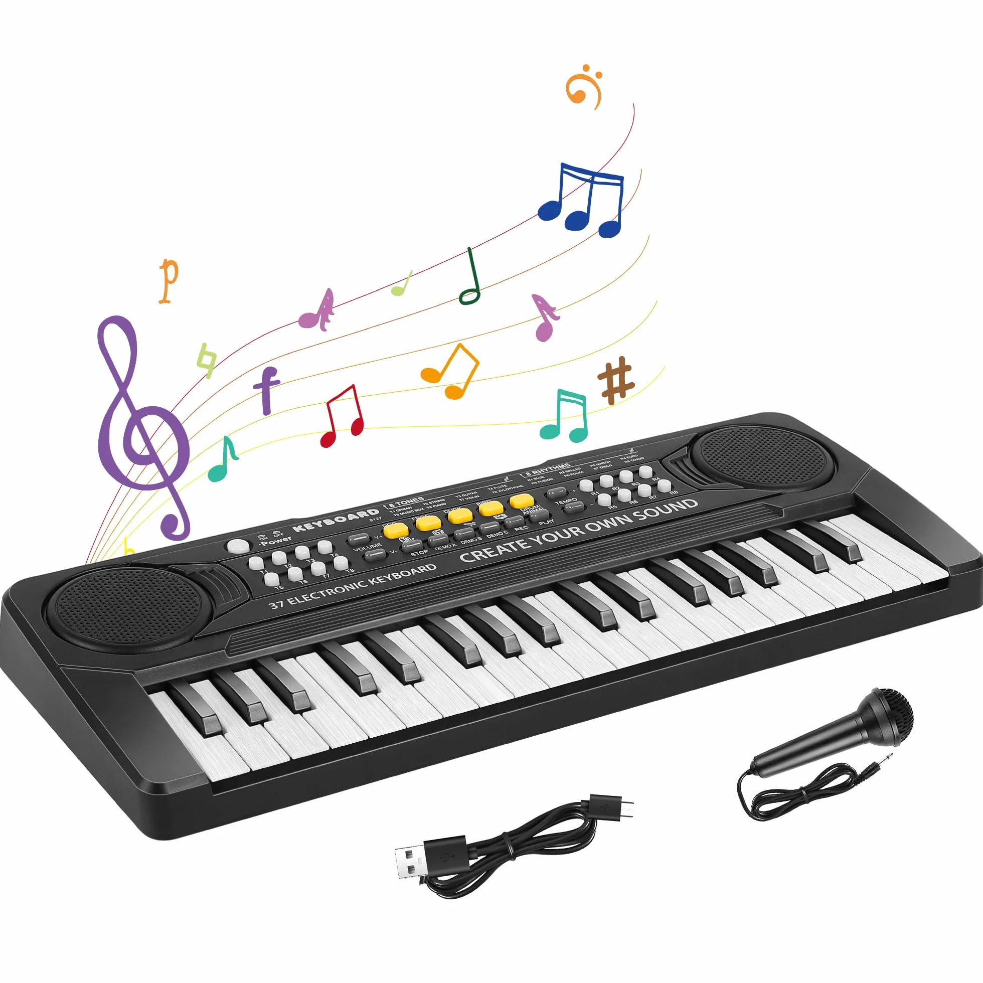 Pianola Musicale per Bambini - Tastiera Elettronica Portatile 37 Tasti Multifunzione - Mini Tastiera Giocattolo Educativo - Regalo per 3-8 Anni