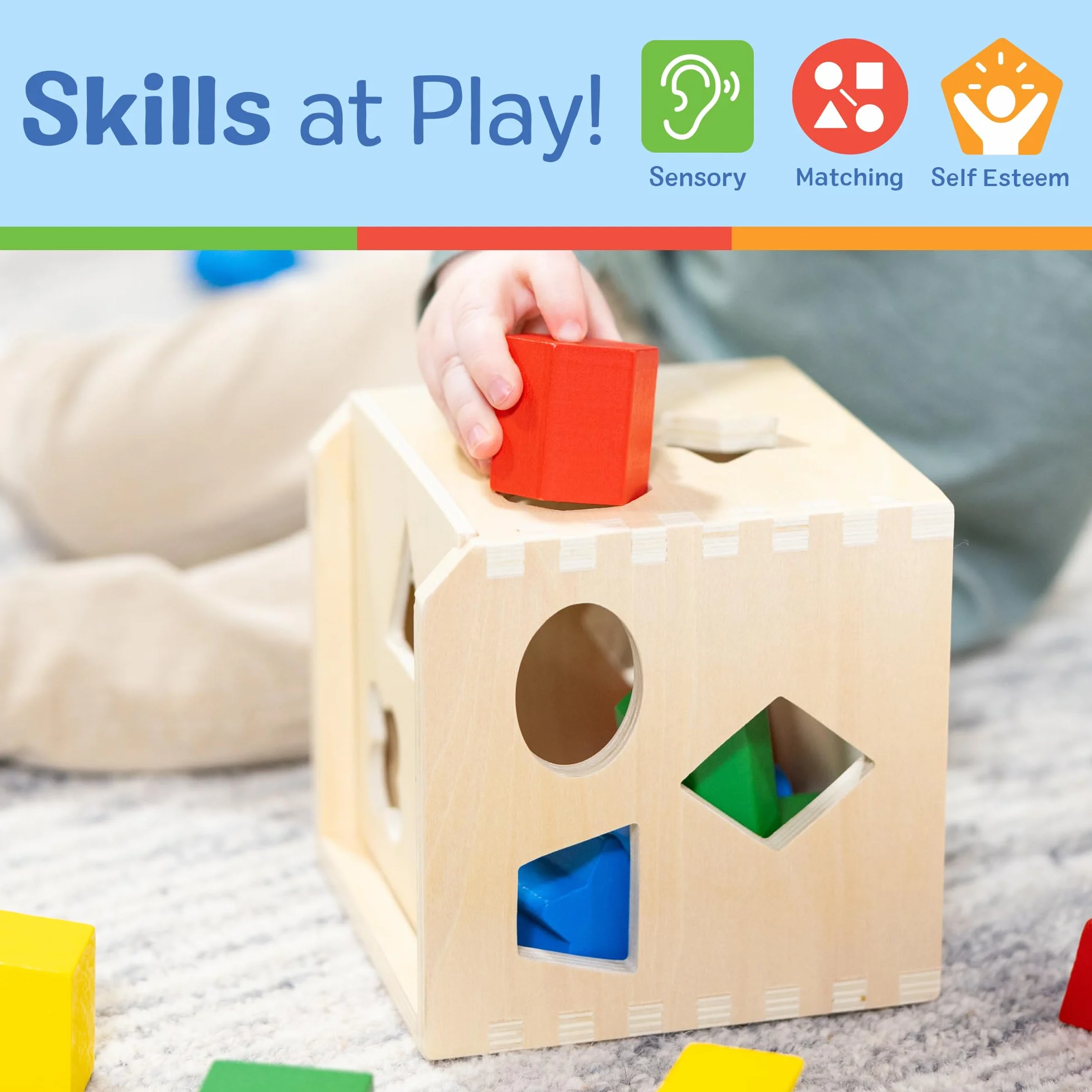 Melissa & Doug Cubo Incastri - Forme Geometriche in Legno, Giochi Educativi, Montessori, Regali per bambino e Bambina, +2 Anni
