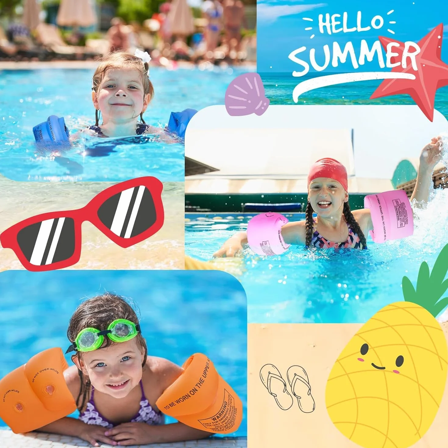 Braccioli Bambini 1-6 Anni – Aiuto per il Nuoto – Gonfiabili Rotondi Sicuri e Comodi per Piscina e Nuoto, Adatti a Bambini 6-30 kg(Arancione))