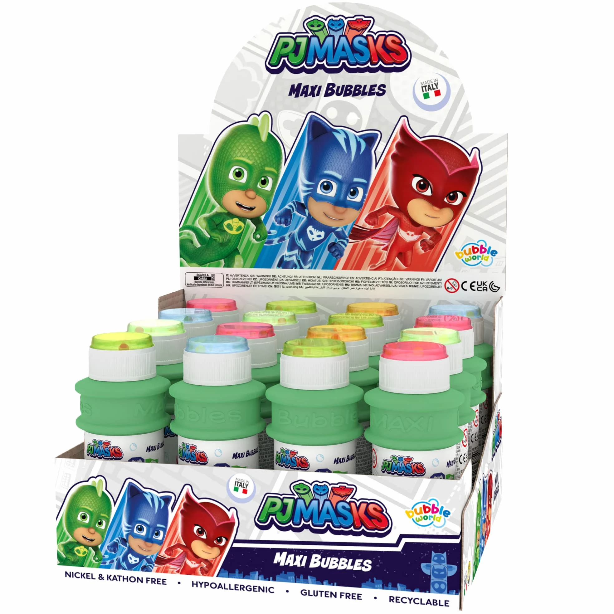 DULCOP - Pacco da 16 Bolle PJ Masks/Pyjamasques - Bolle di Sapone - 175 ml - 046975PA - Verde - Plastica - Licenza Ufficiale - Giocattolo per Bambini - Gioco all'aperto - A Partire dai 3 Anni